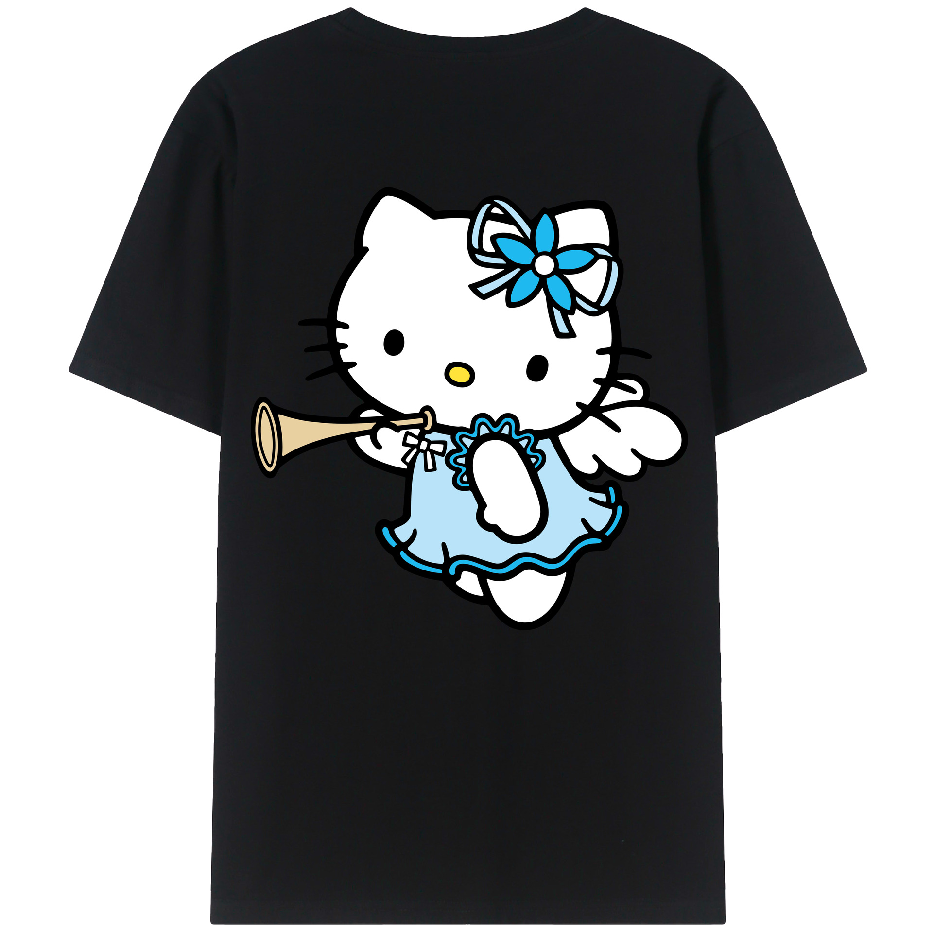 （画像用） Hello Kitty ハローキティ 綿100％ メンズ半袖Tシャツ（バックプリント） 通気性