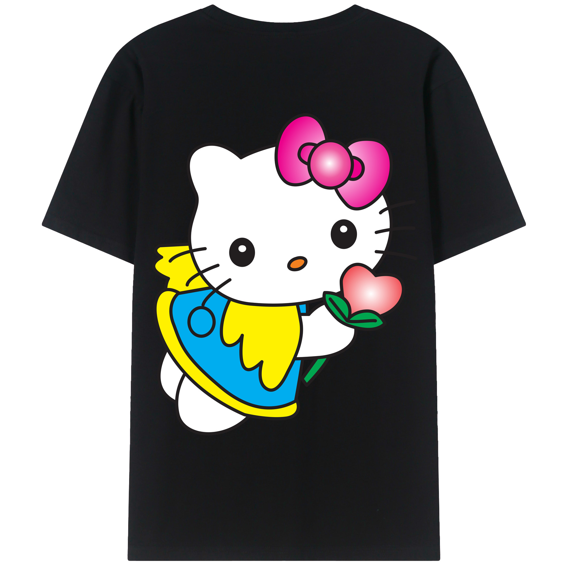 （画像用） Hello Kitty ハローキティ 綿100％ メンズ半袖Tシャツ（バックプリント） 通気性