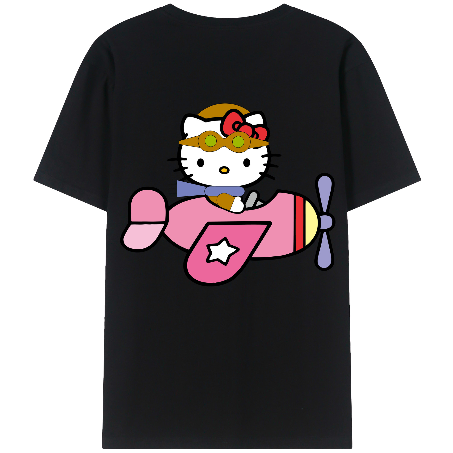 （画像用） Hello Kitty ハローキティ 綿100％ メンズ半袖Tシャツ（バックプリント） 通気性