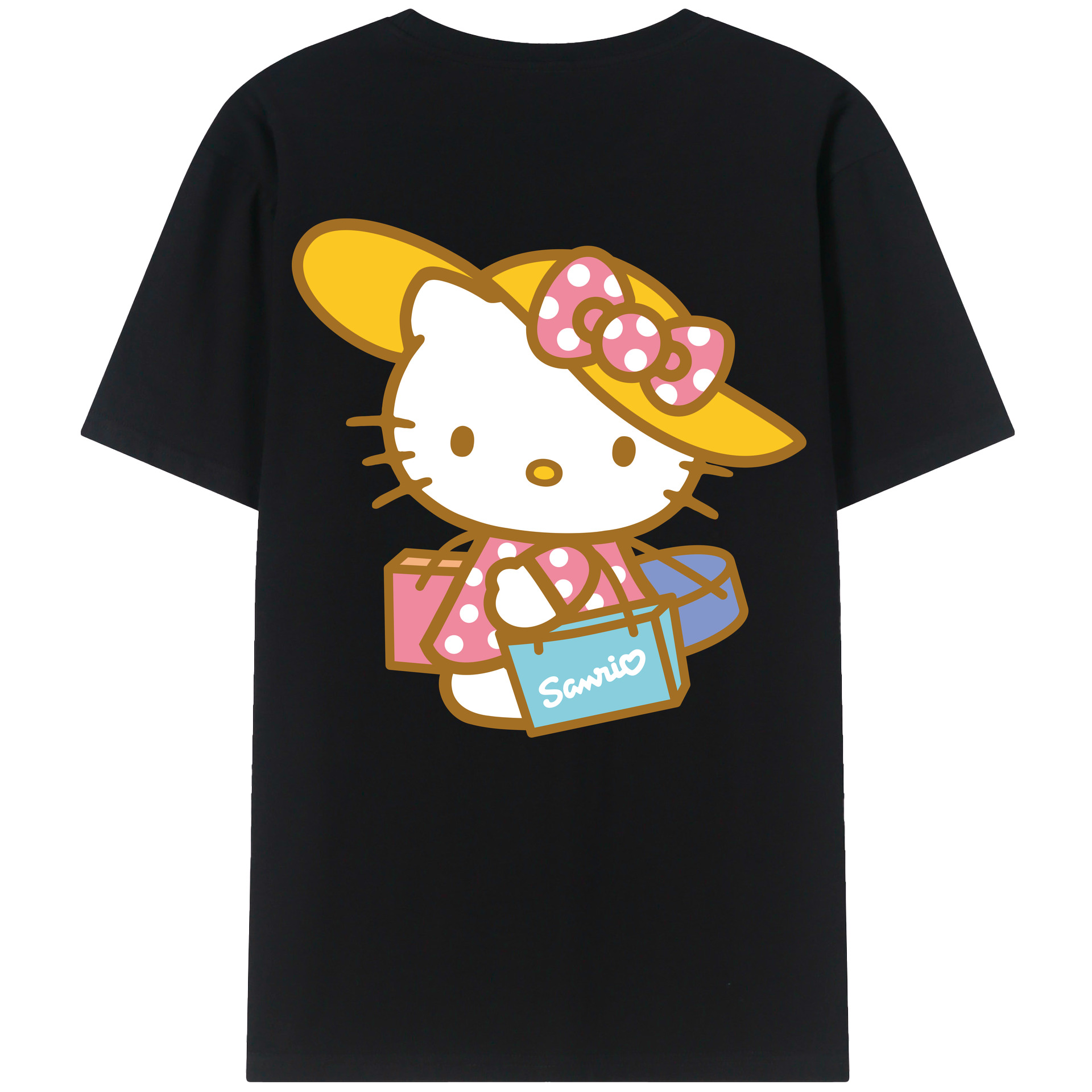 （画像用） Hello Kitty ハローキティ 綿100％ メンズ半袖Tシャツ（バックプリント） 通気性