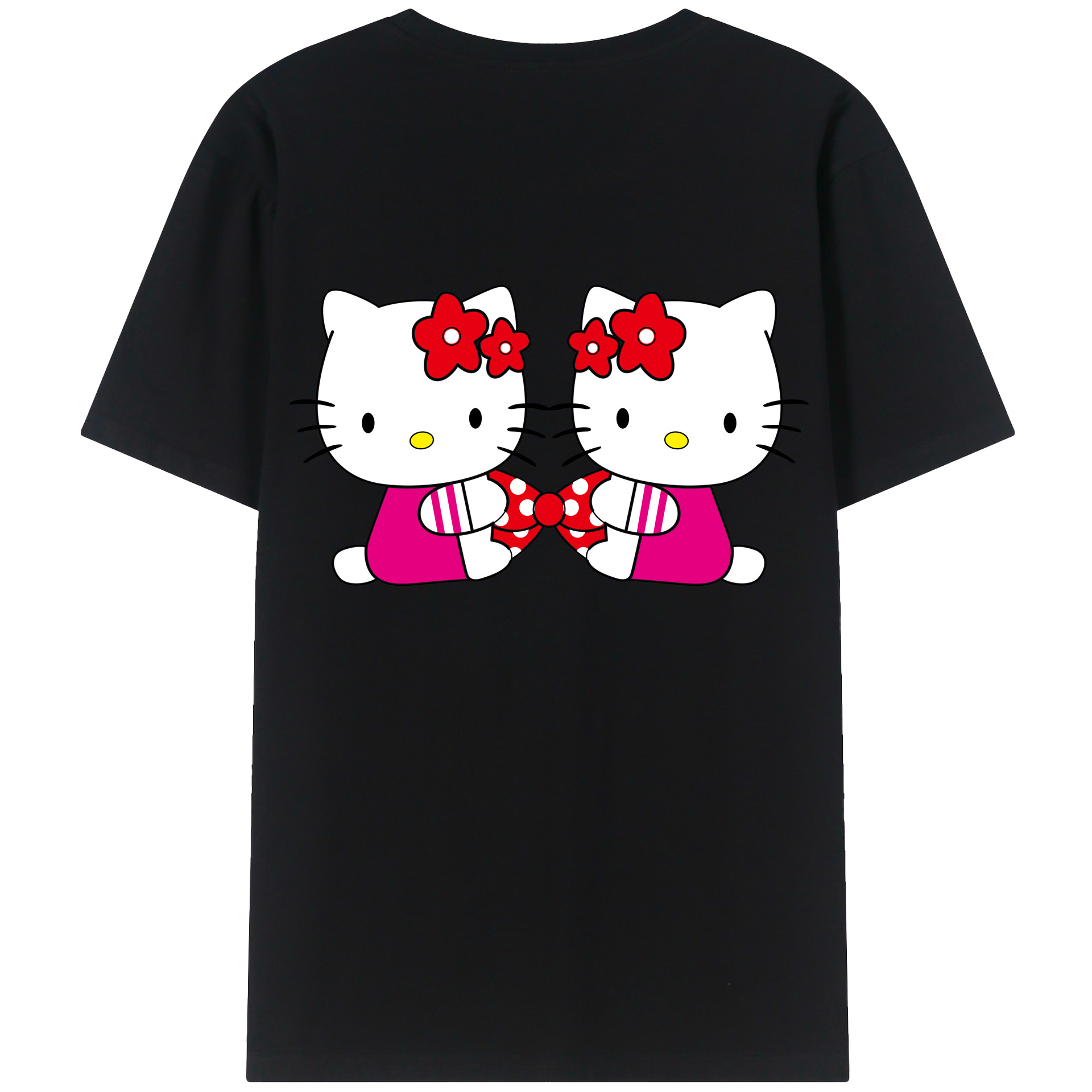 （画像用） Hello Kitty ハローキティ 綿100％ メンズ半袖Tシャツ（バックプリント） 通気性