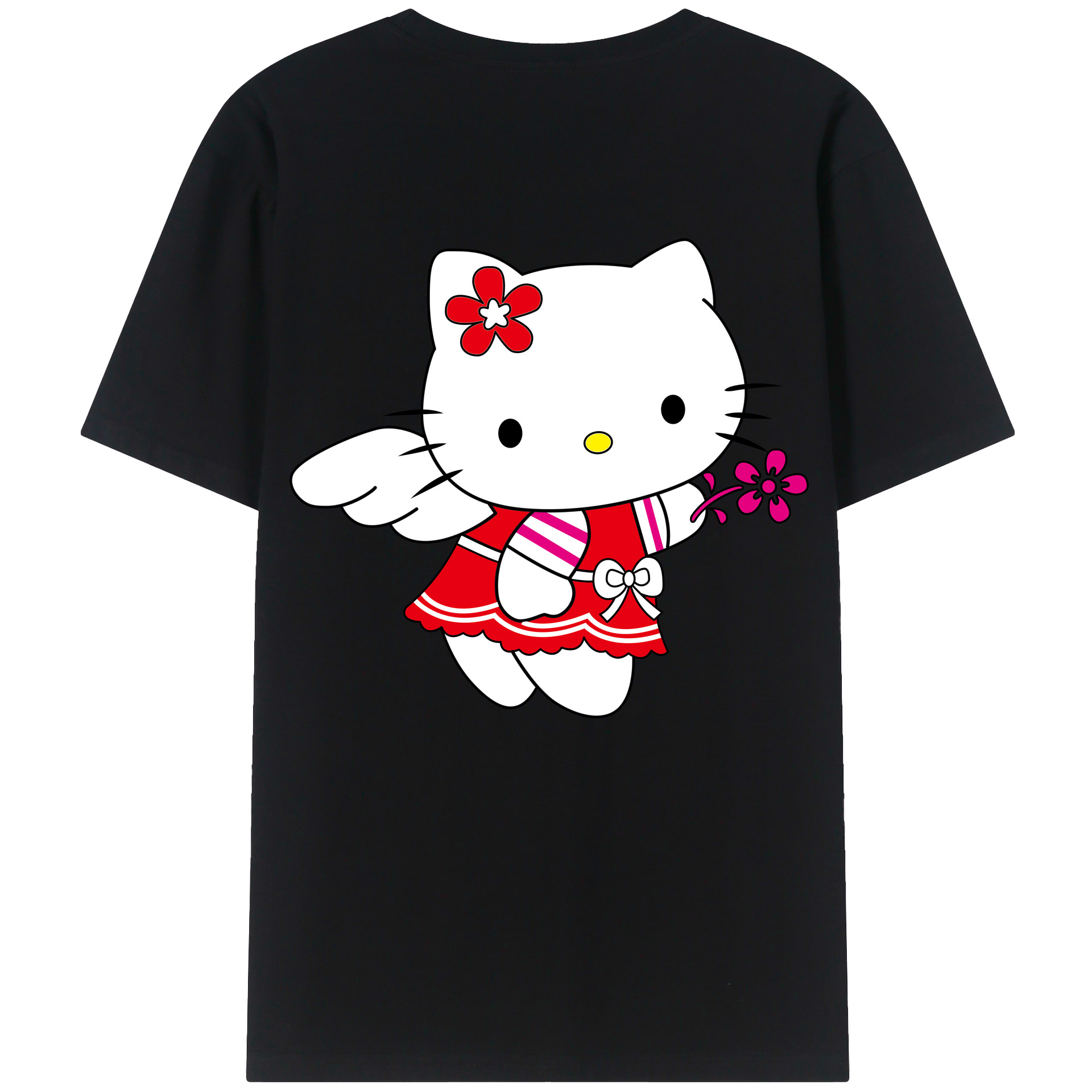 （画像用） Hello Kitty ハローキティ 綿100％ メンズ半袖Tシャツ（バックプリント） 通気性