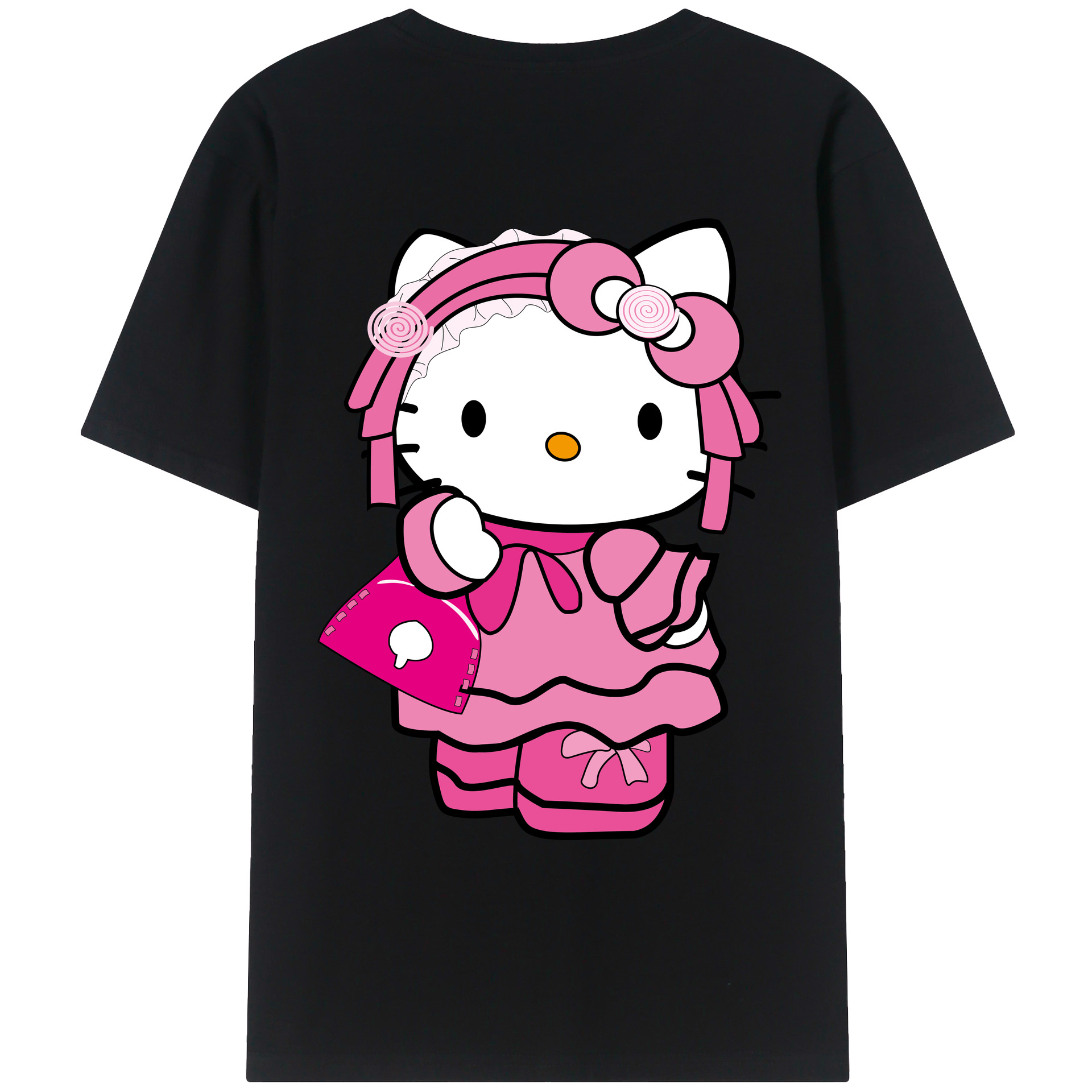 （画像用） Hello Kitty ハローキティ 綿100％ メンズ半袖Tシャツ（バックプリント） 通気性