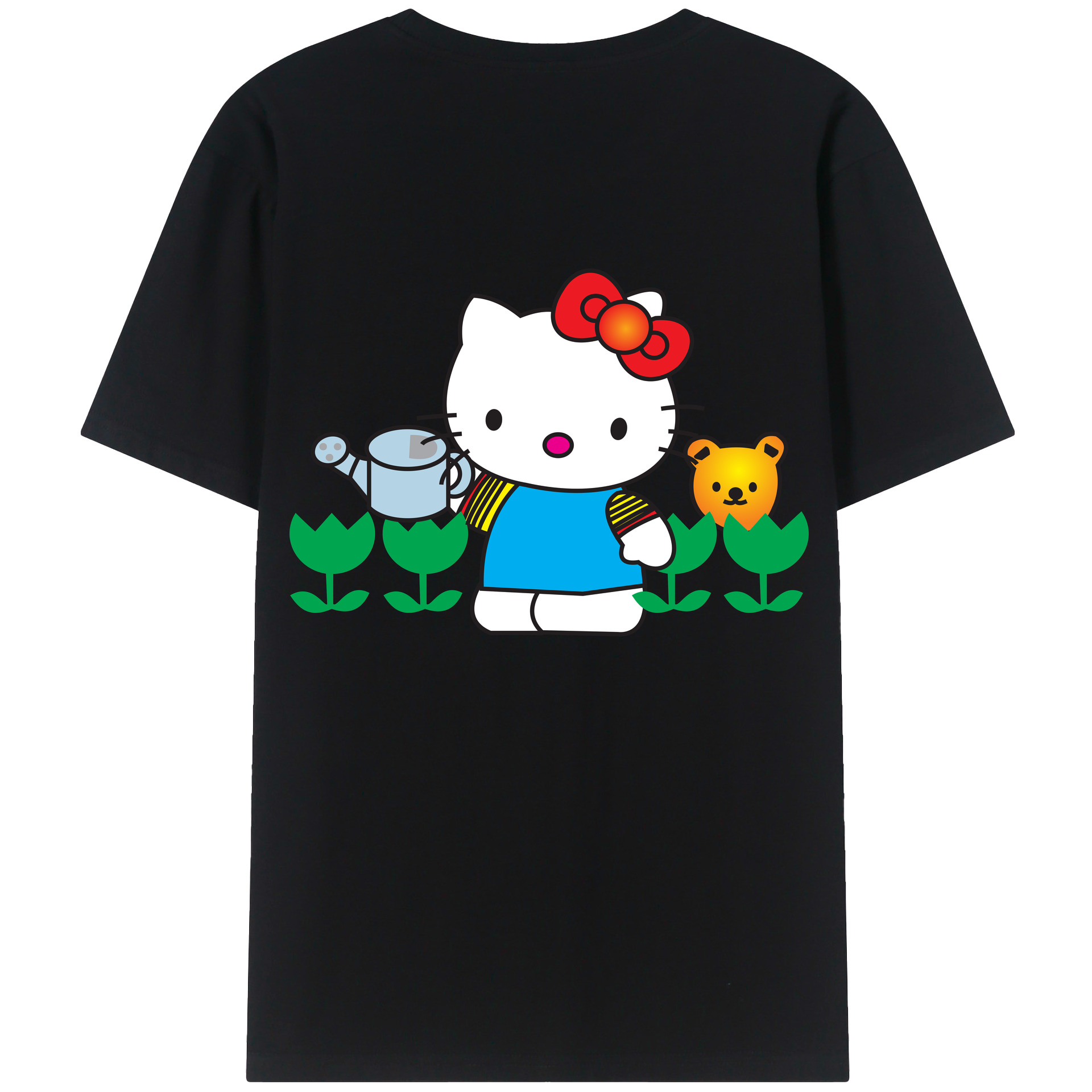 （画像用） Hello Kitty ハローキティ 綿100％ メンズ半袖Tシャツ（バックプリント） 通気性