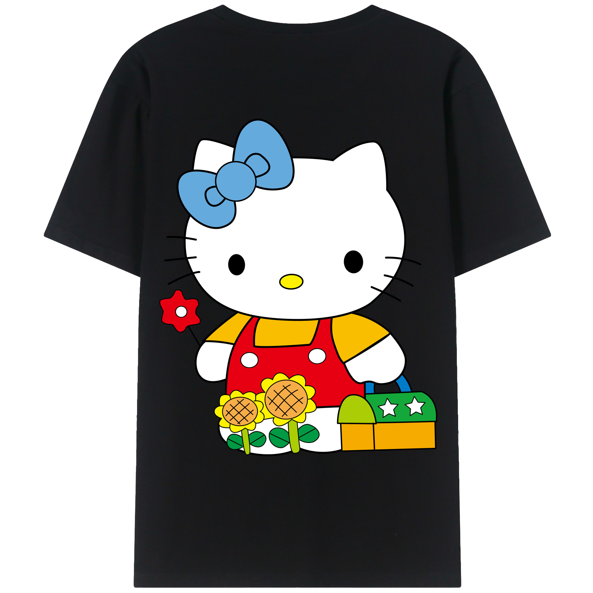（画像用） Hello Kitty ハローキティ 綿100％ メンズ半袖Tシャツ（バックプリント） 通気性