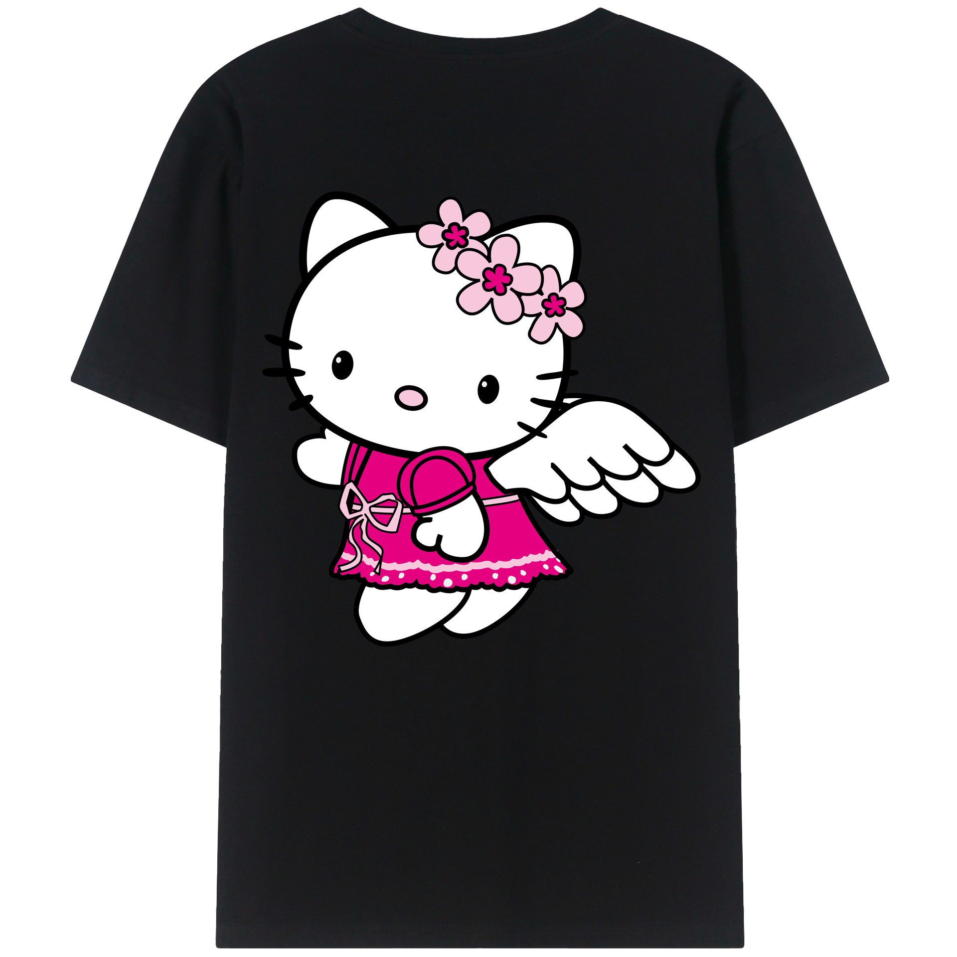 （画像用） Hello Kitty ハローキティ 綿100％ メンズ半袖Tシャツ（バックプリント） 通気性