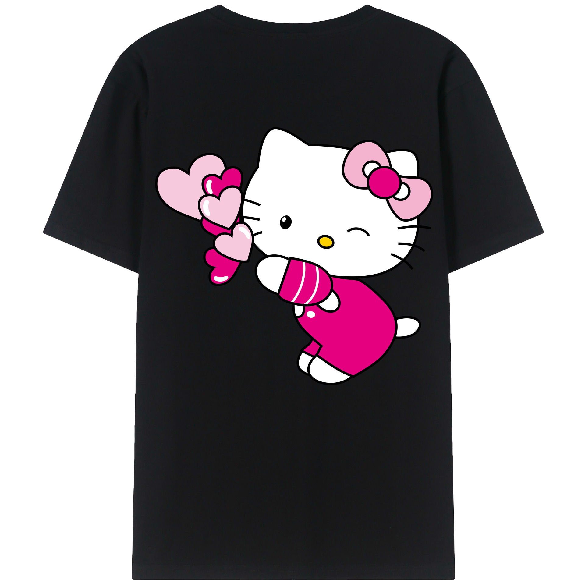 （画像用） Hello Kitty ハローキティ 綿100％ メンズ半袖Tシャツ（バックプリント） 通気性