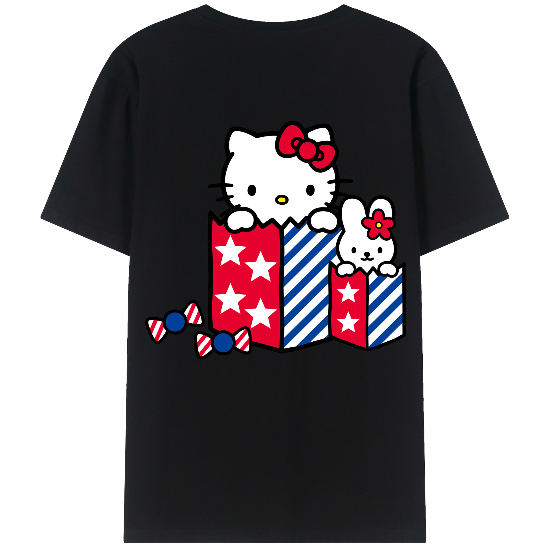 （画像用） Hello Kitty ハローキティ 綿100％ メンズ半袖Tシャツ（バックプリント） 通気性