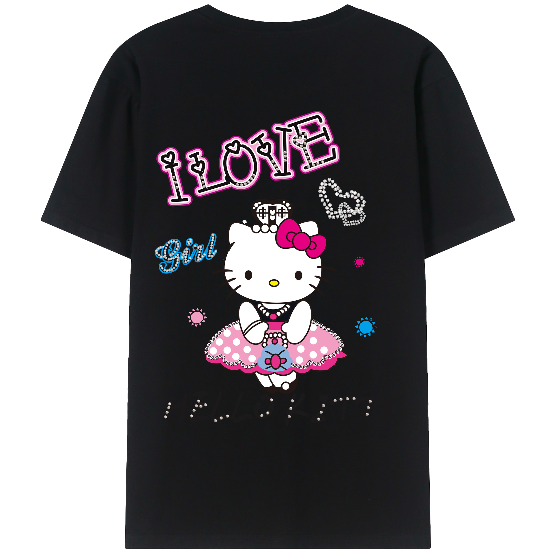 （画像用） Hello Kitty ハローキティ 綿100％ メンズ半袖Tシャツ（バックプリント） 通気性