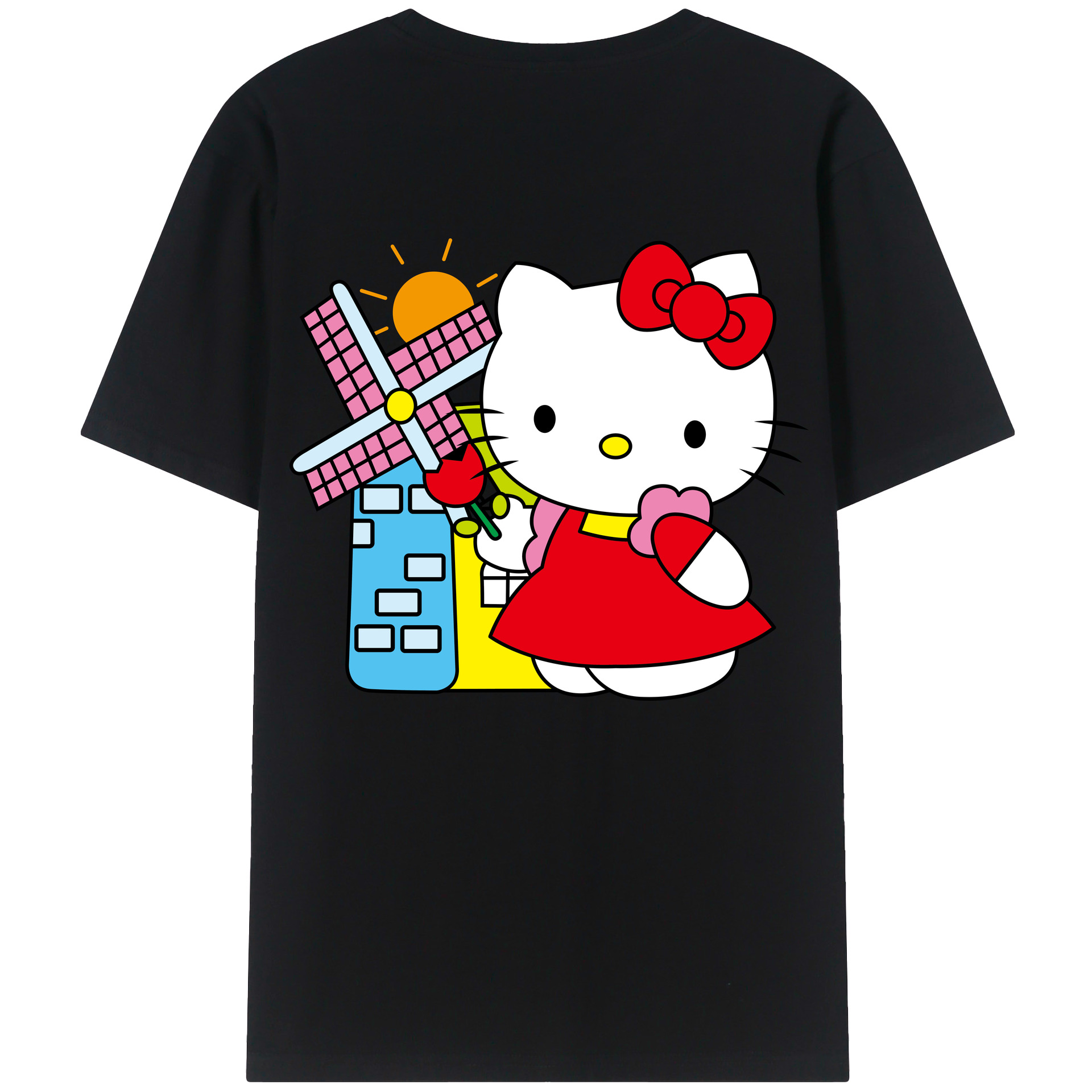 （画像用） Hello Kitty ハローキティ 綿100％ メンズ半袖Tシャツ（バックプリント） 通気性