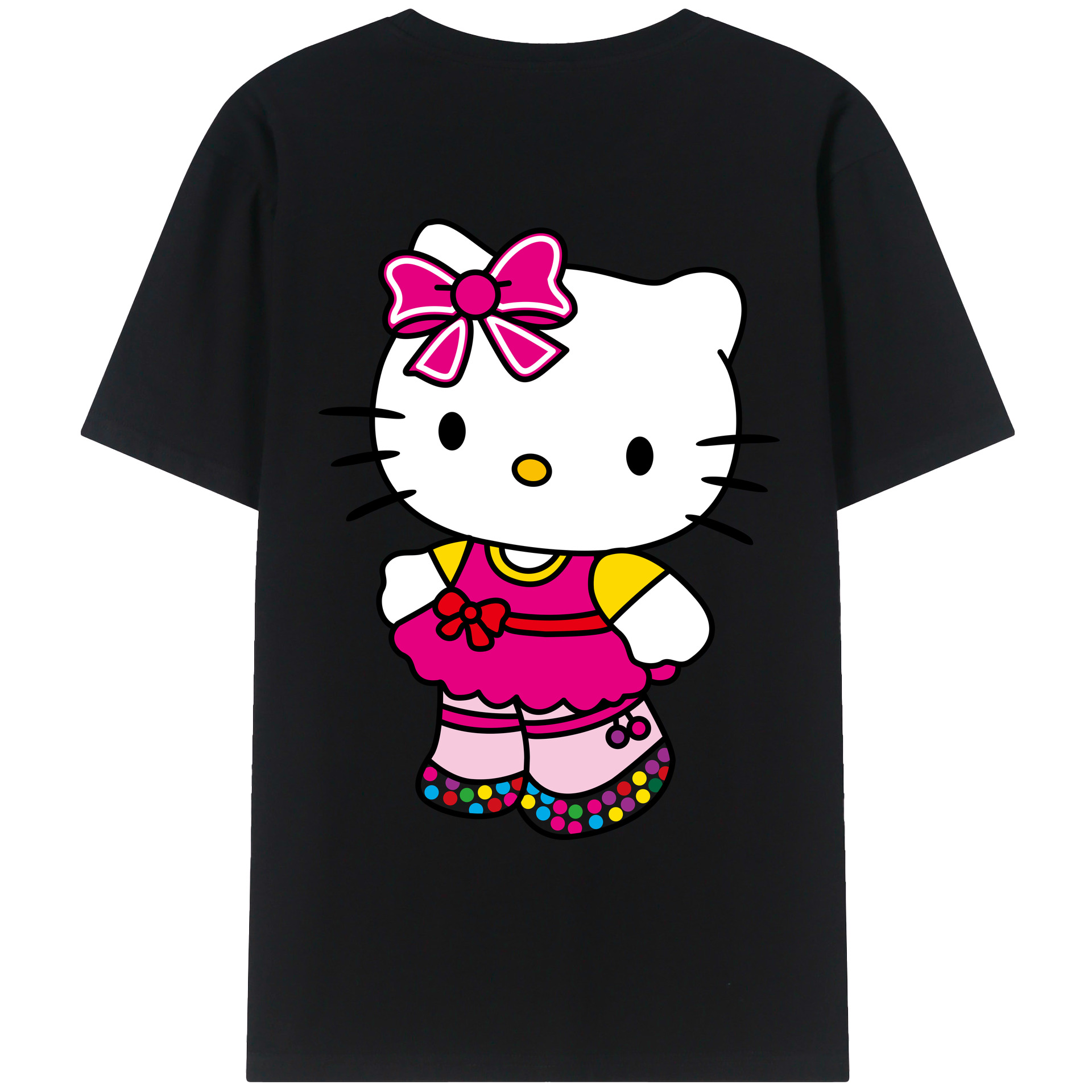 （画像用） Hello Kitty ハローキティ 綿100％ メンズ半袖Tシャツ（バックプリント） 通気性