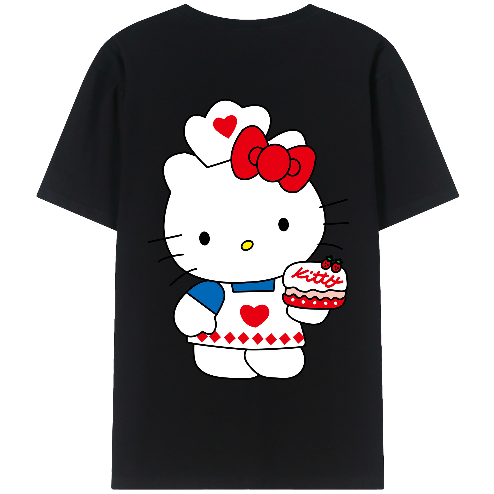 （画像用） Hello Kitty ハローキティ 綿100％ メンズ半袖Tシャツ（バックプリント） 通気性