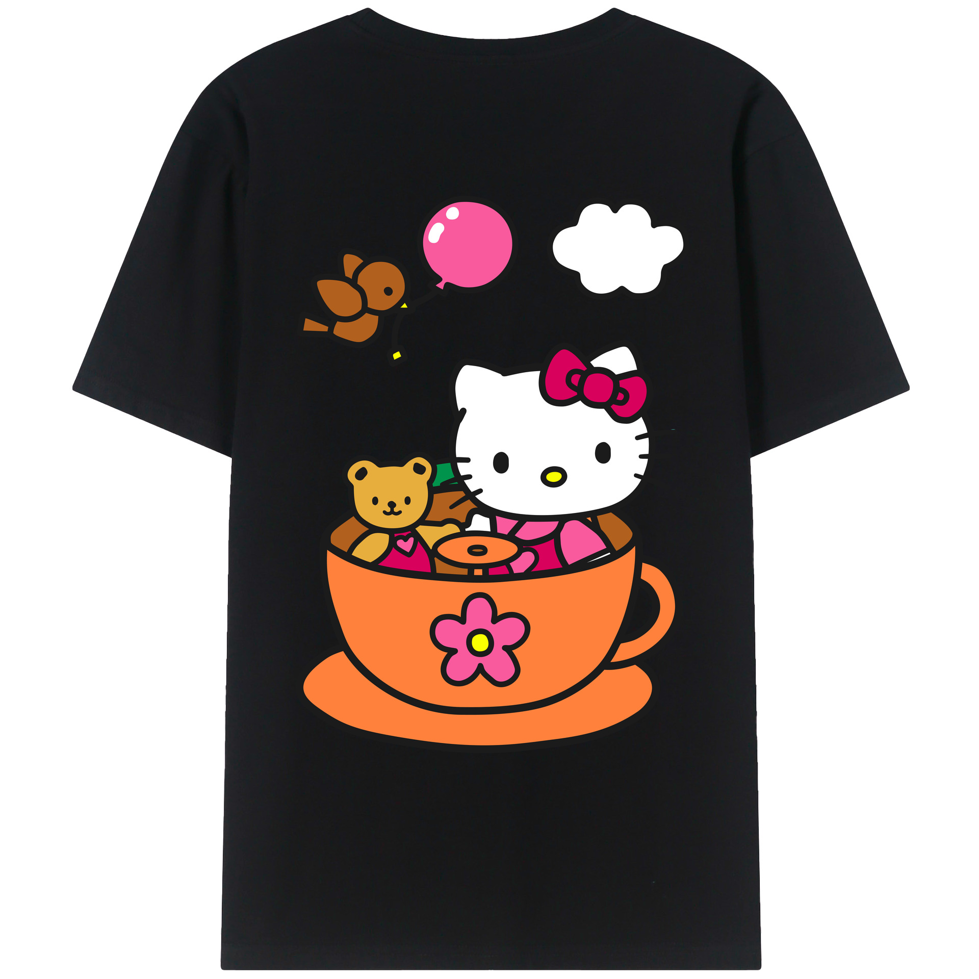 （画像用） Hello Kitty ハローキティ 綿100％ メンズ半袖Tシャツ（バックプリント） 通気性