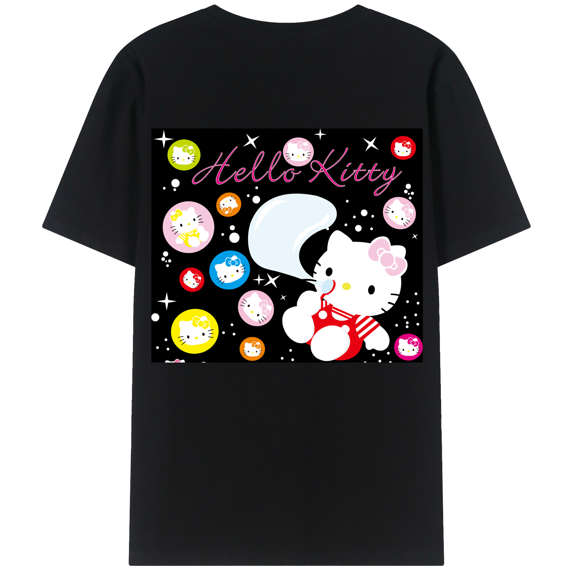 （画像用） Hello Kitty ハローキティ 綿100％ メンズ半袖Tシャツ（バックプリント） 通気性