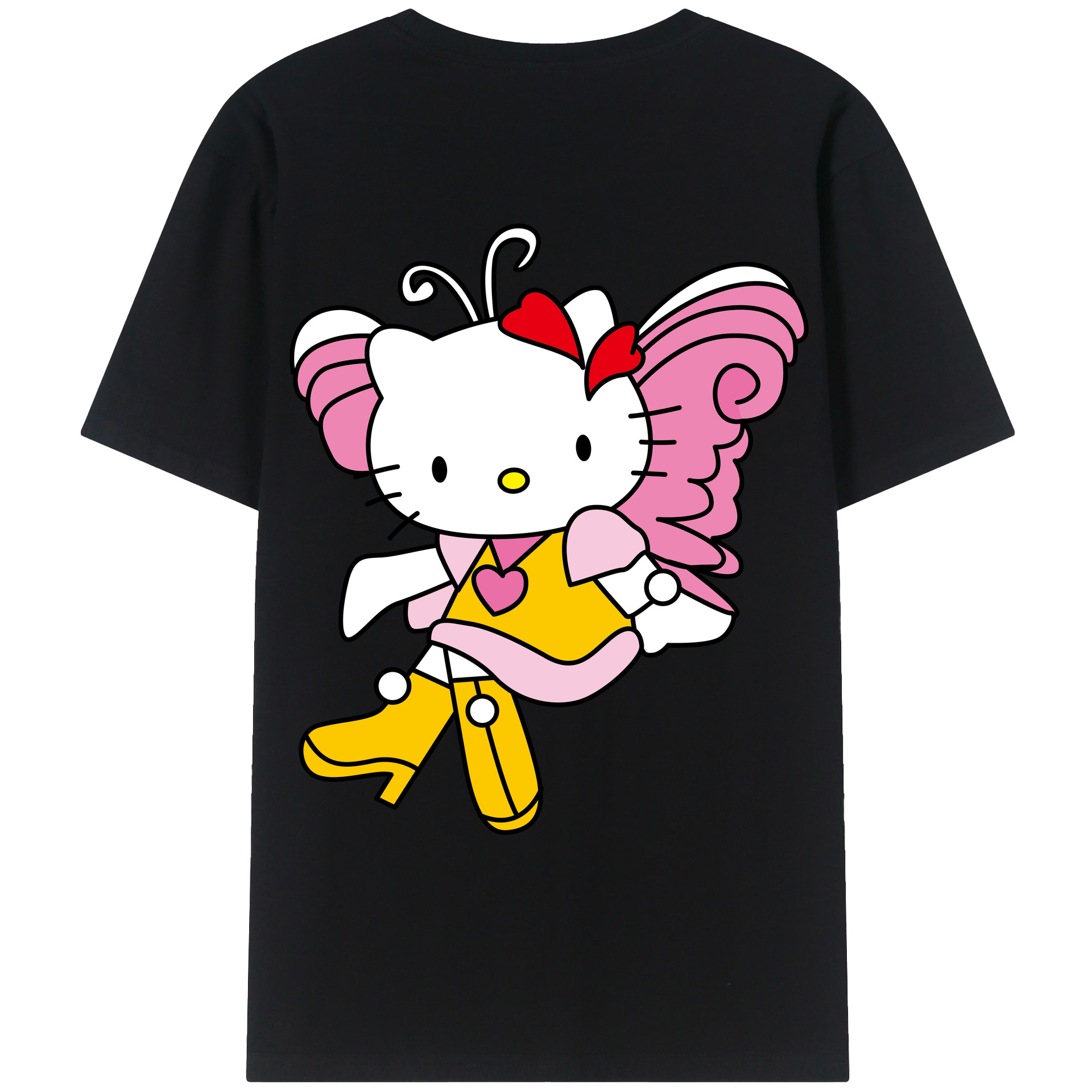 （画像用） Hello Kitty ハローキティ 綿100％ メンズ半袖Tシャツ（バックプリント） 通気性