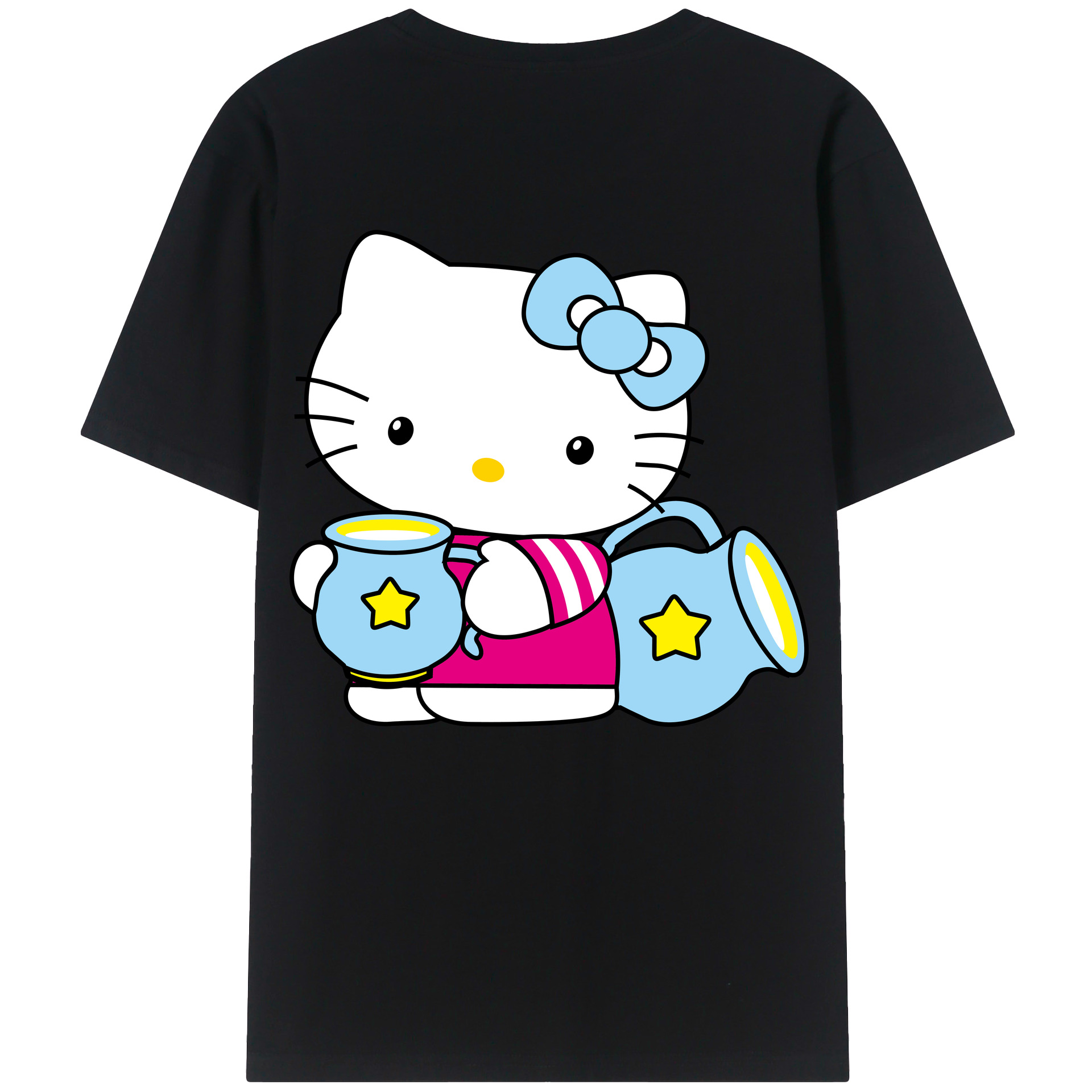 （画像用） Hello Kitty ハローキティ 綿100％ メンズ半袖Tシャツ（バックプリント） 通気性