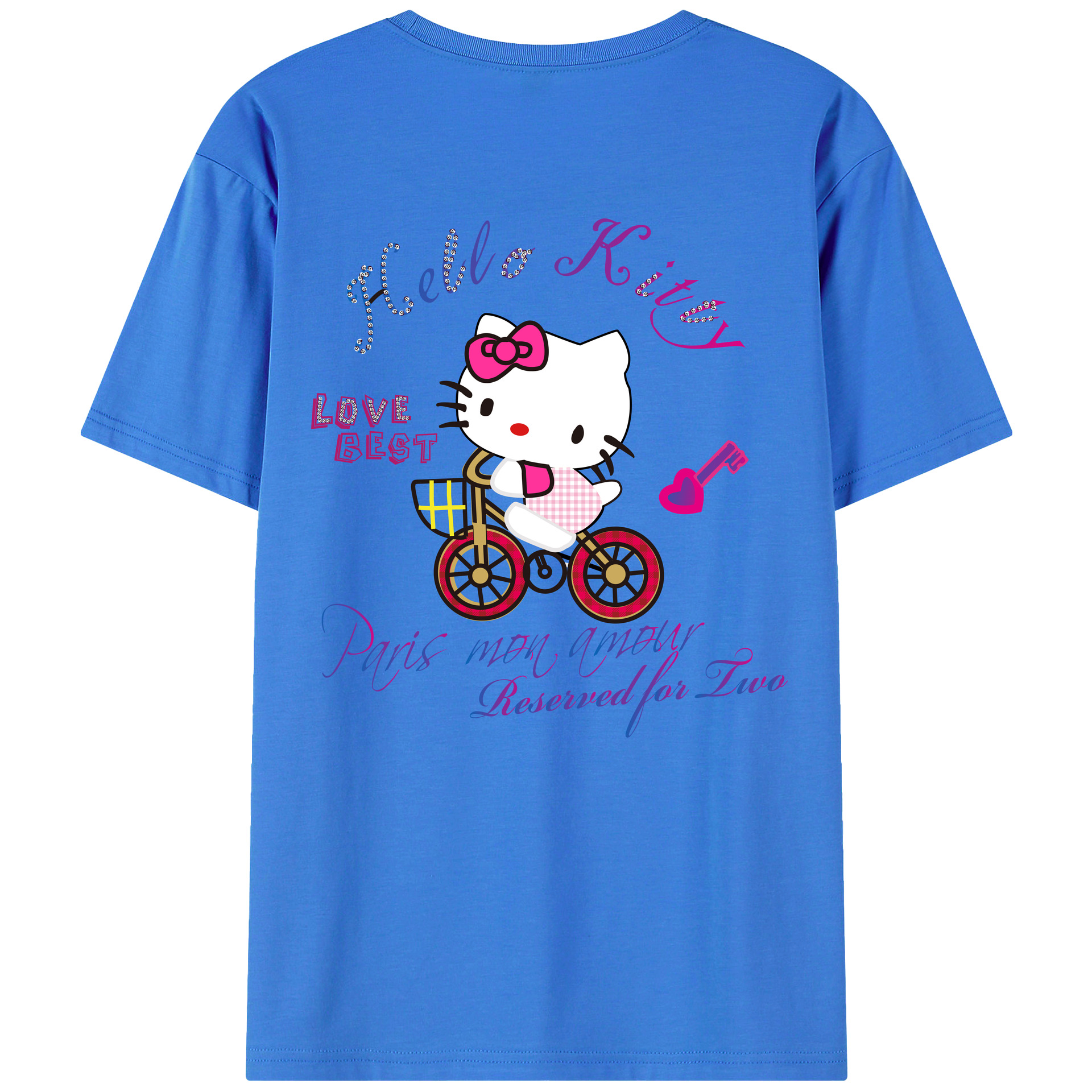 （画像用） Hello Kitty ハローキティ 綿100％ メンズ半袖Tシャツ（バックプリント） 通気性