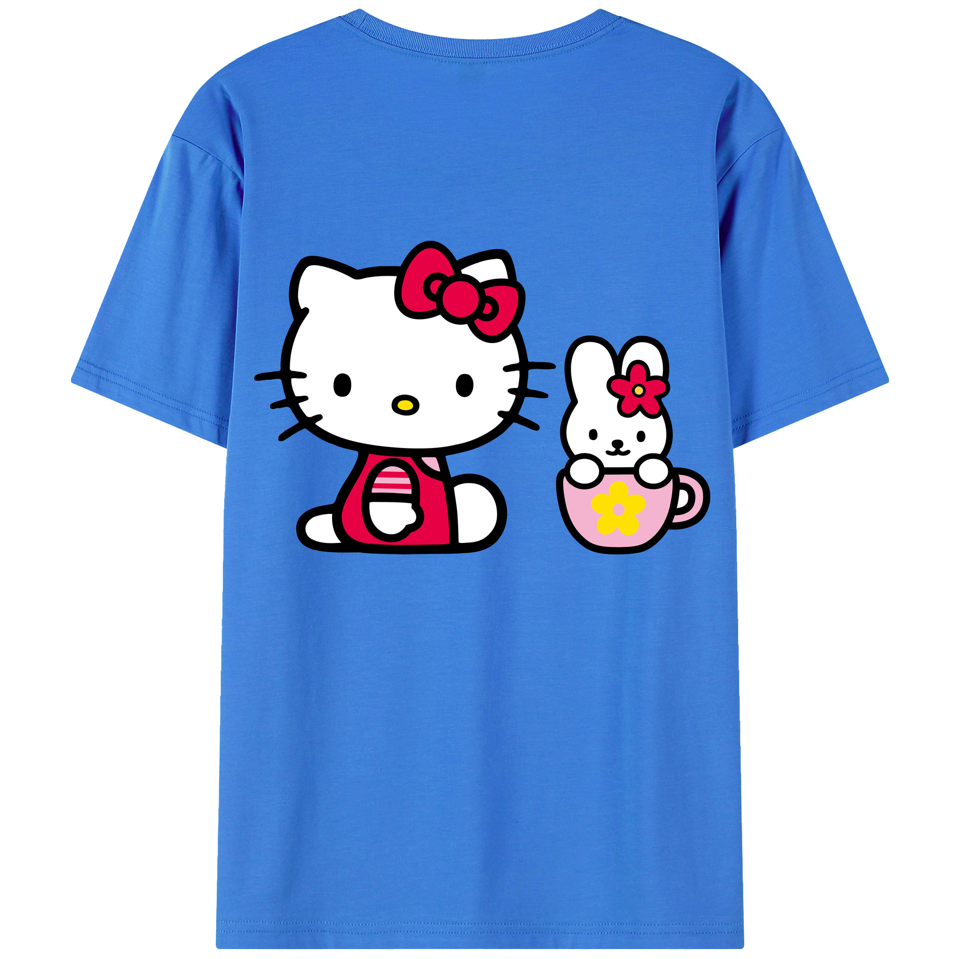 （画像用） Hello Kitty ハローキティ 綿100％ メンズ半袖Tシャツ（バックプリント） 通気性
