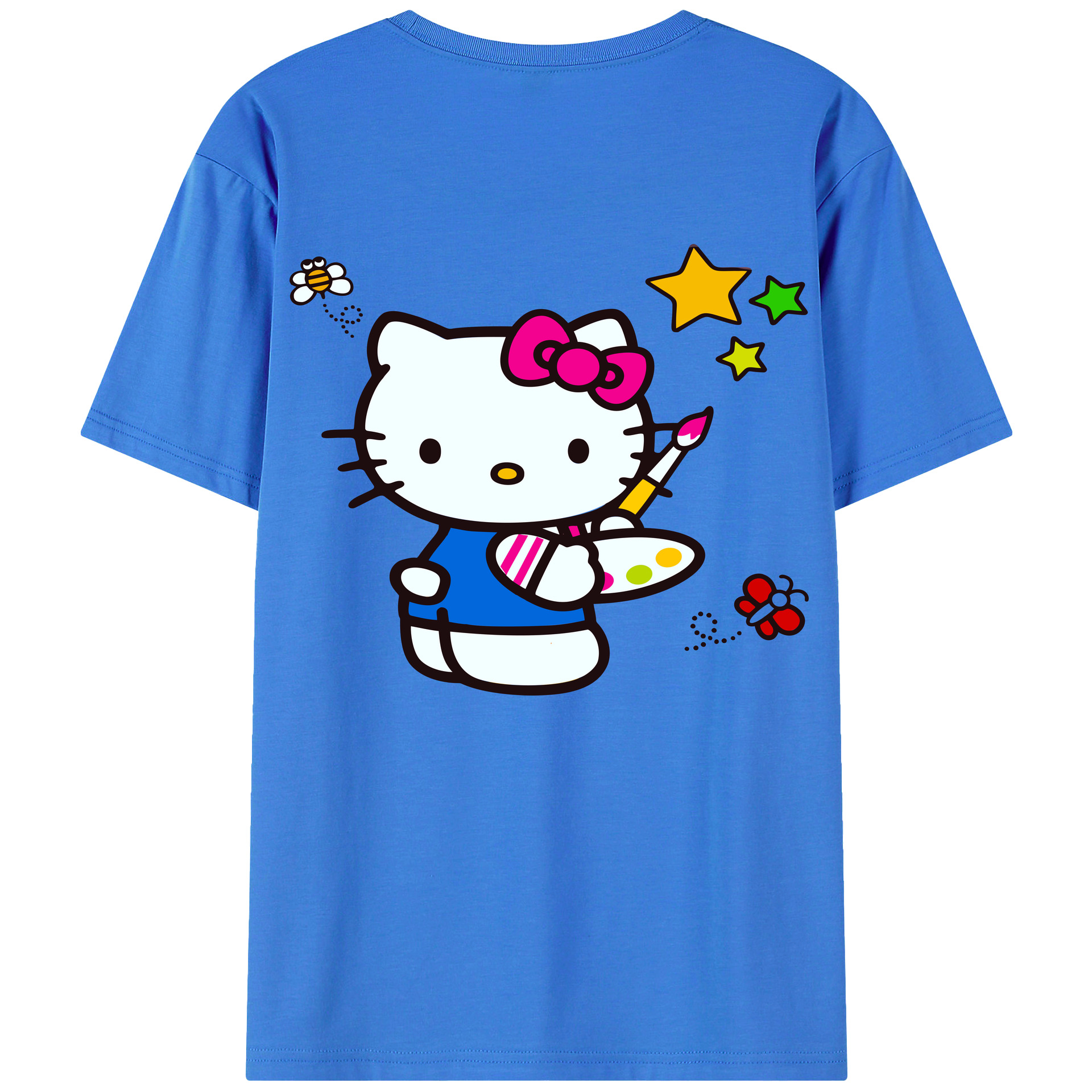 （画像用） Hello Kitty ハローキティ 綿100％ メンズ半袖Tシャツ（バックプリント） 通気性