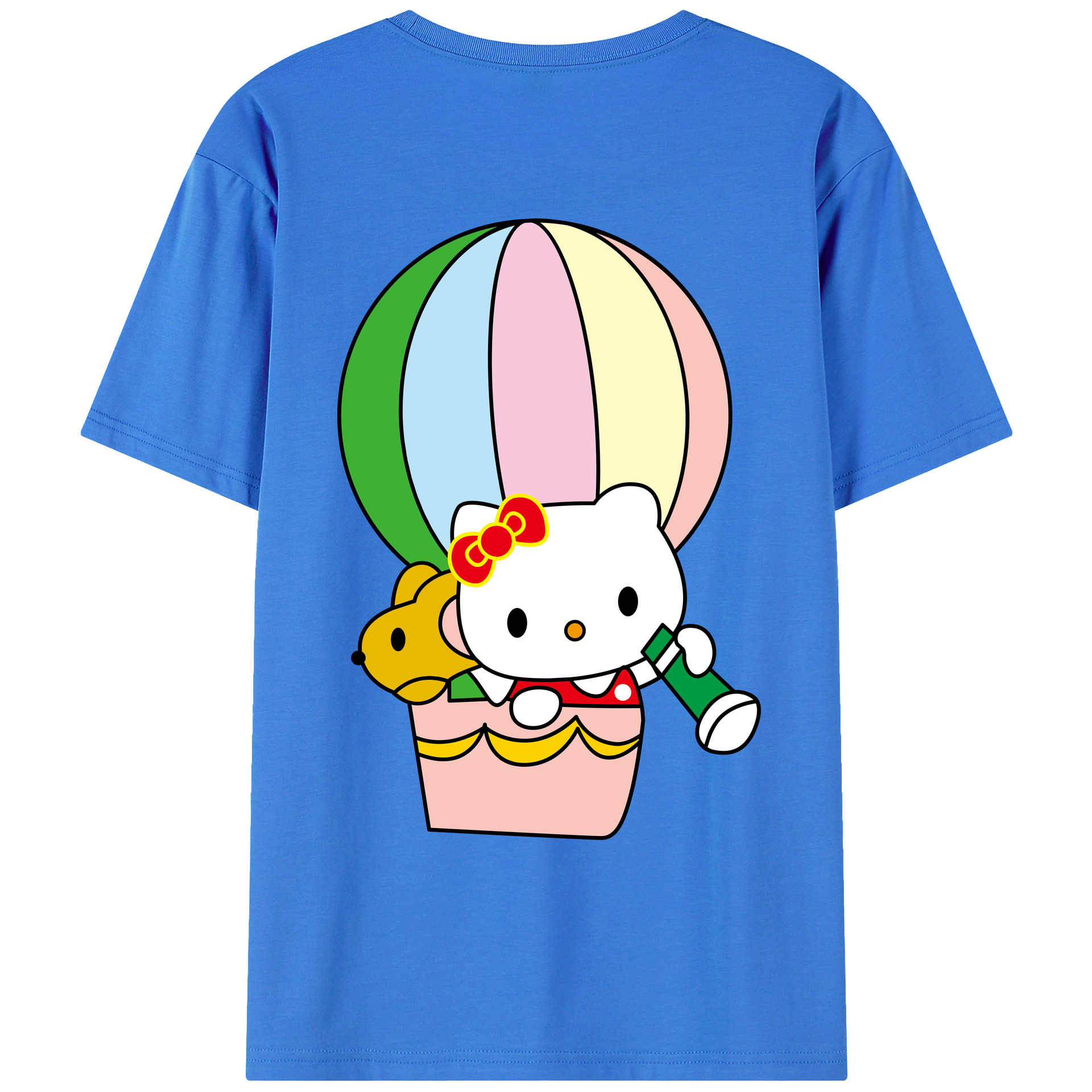 （画像用） Hello Kitty ハローキティ 綿100％ メンズ半袖Tシャツ（バックプリント） 通気性