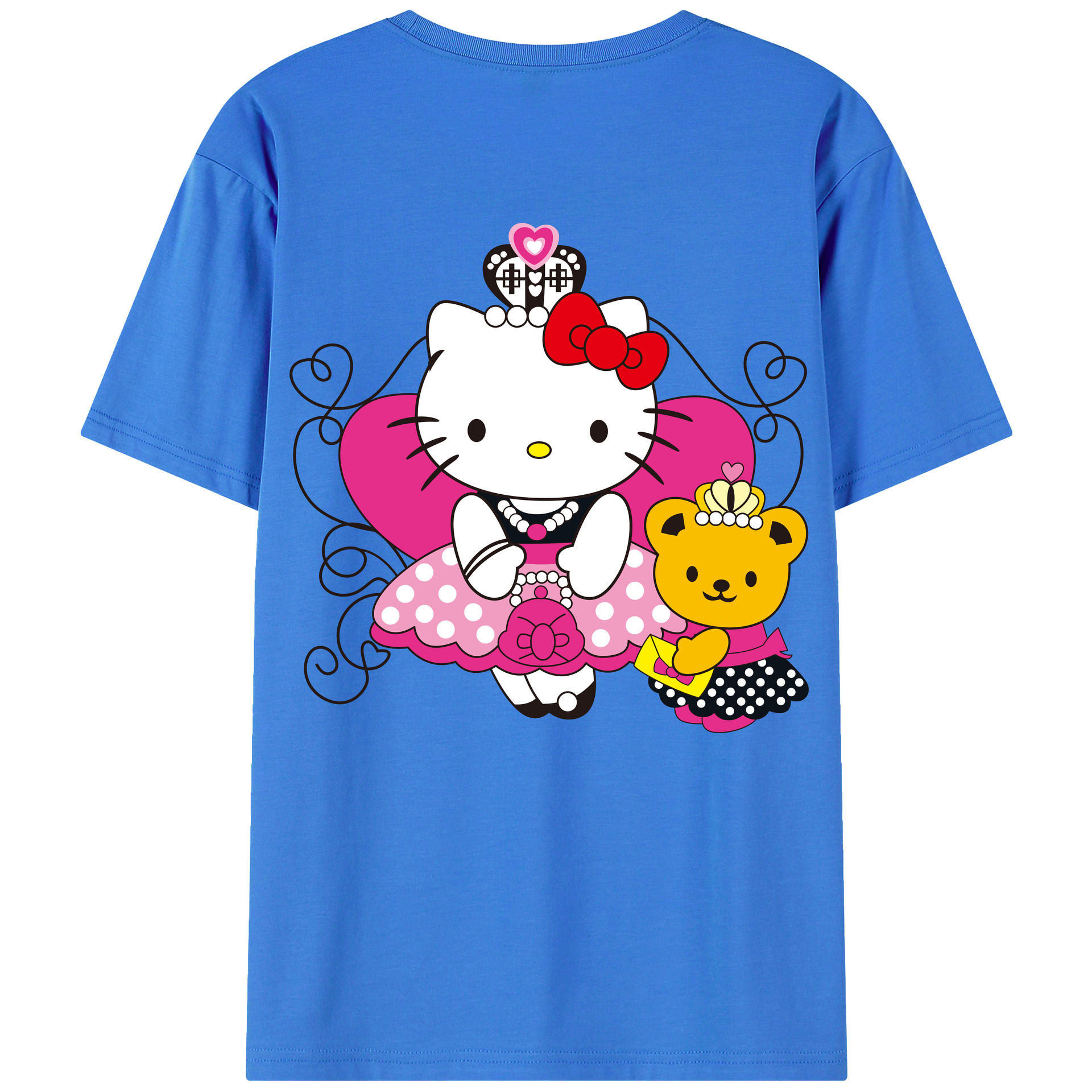 （画像用） Hello Kitty ハローキティ 綿100％ メンズ半袖Tシャツ（バックプリント） 通気性