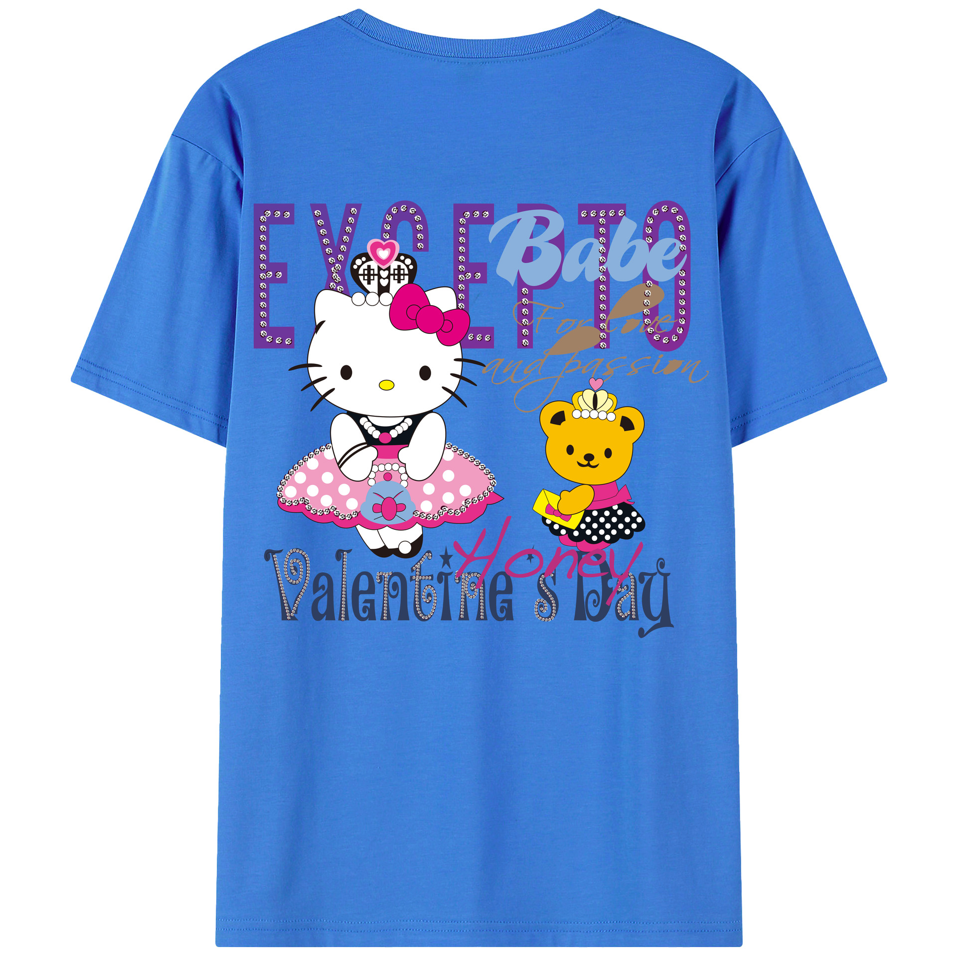 （画像用） Hello Kitty ハローキティ 綿100％ メンズ半袖Tシャツ（バックプリント） 通気性
