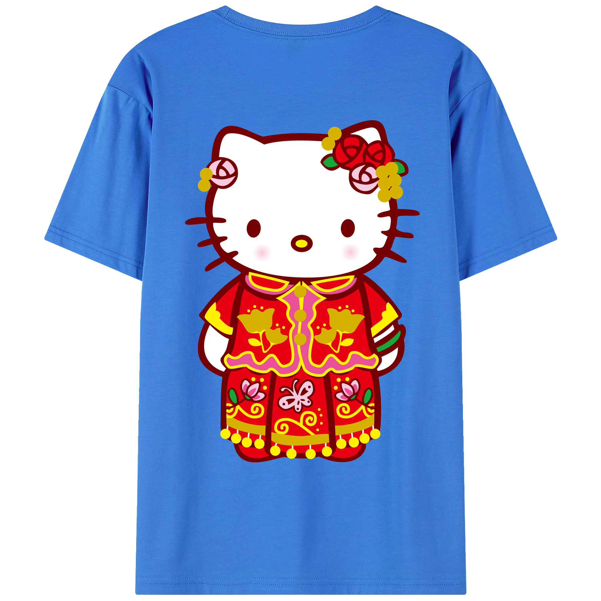 （画像用） Hello Kitty ハローキティ 綿100％ メンズ半袖Tシャツ（バックプリント） 通気性