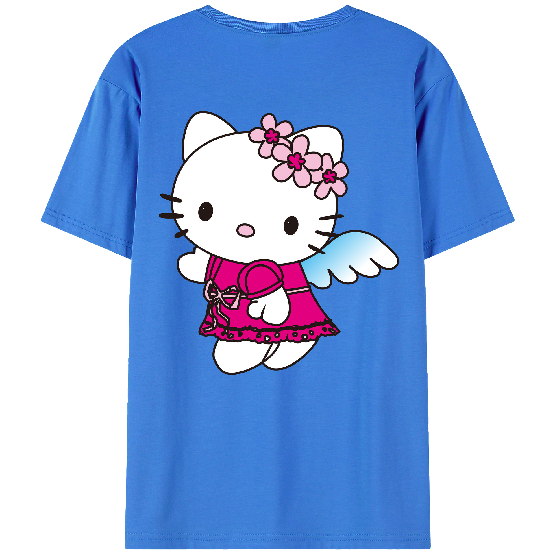 （画像用） Hello Kitty ハローキティ 綿100％ メンズ半袖Tシャツ（バックプリント） 通気性