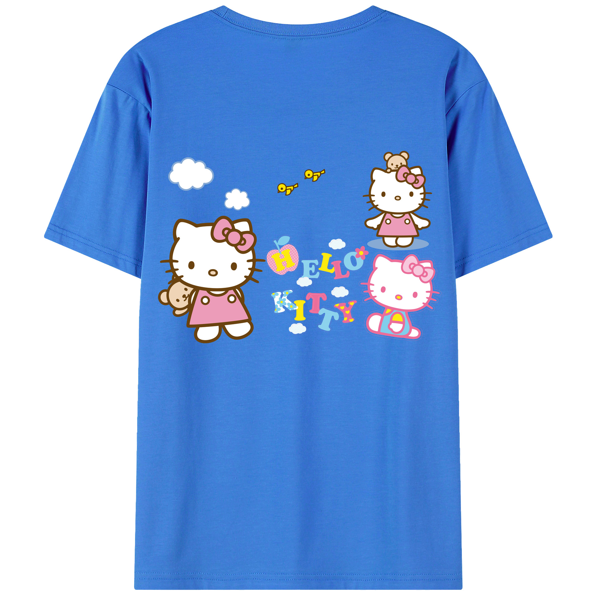 （画像用） Hello Kitty ハローキティ 綿100％ メンズ半袖Tシャツ（バックプリント） 通気性