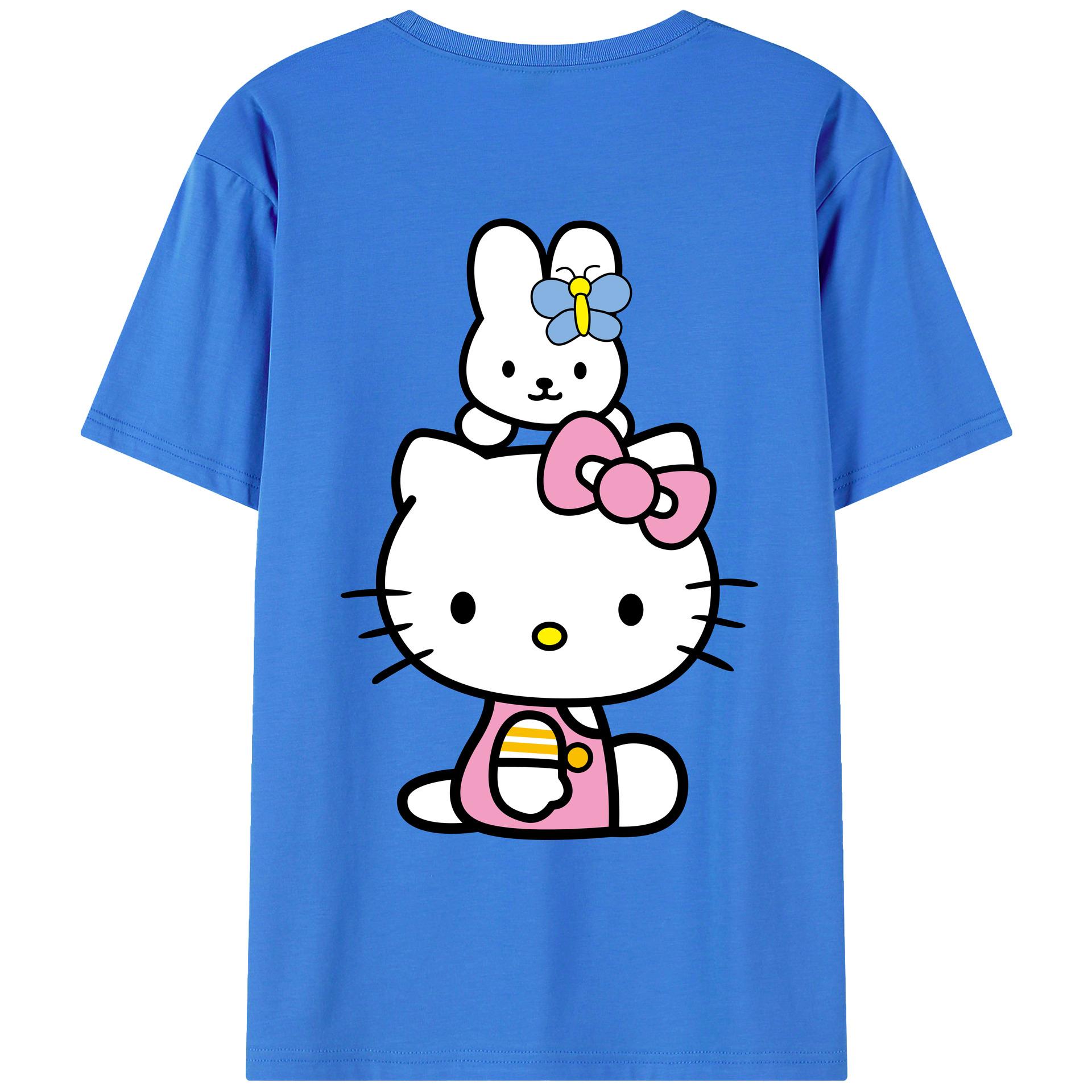 （画像用） Hello Kitty ハローキティ 綿100％ メンズ半袖Tシャツ（バックプリント） 通気性