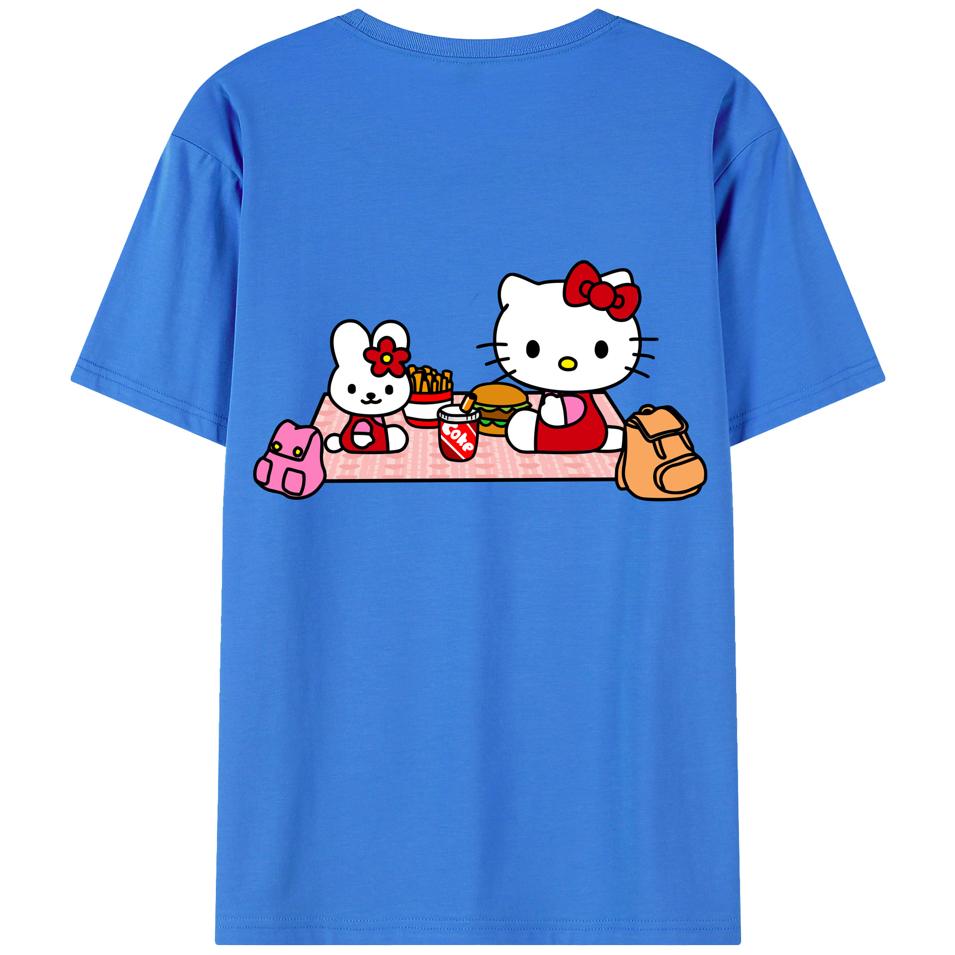 （画像用） Hello Kitty ハローキティ 綿100％ メンズ半袖Tシャツ（バックプリント） 通気性
