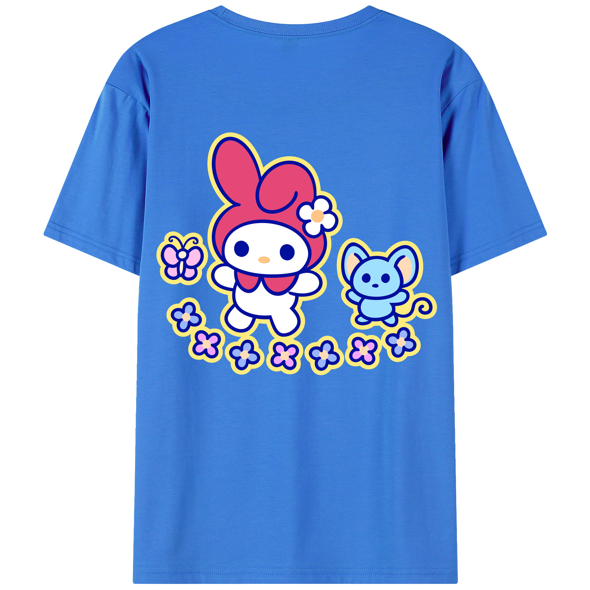 （画像用） Hello Kitty ハローキティ 綿100％ メンズ半袖Tシャツ（バックプリント） 通気性