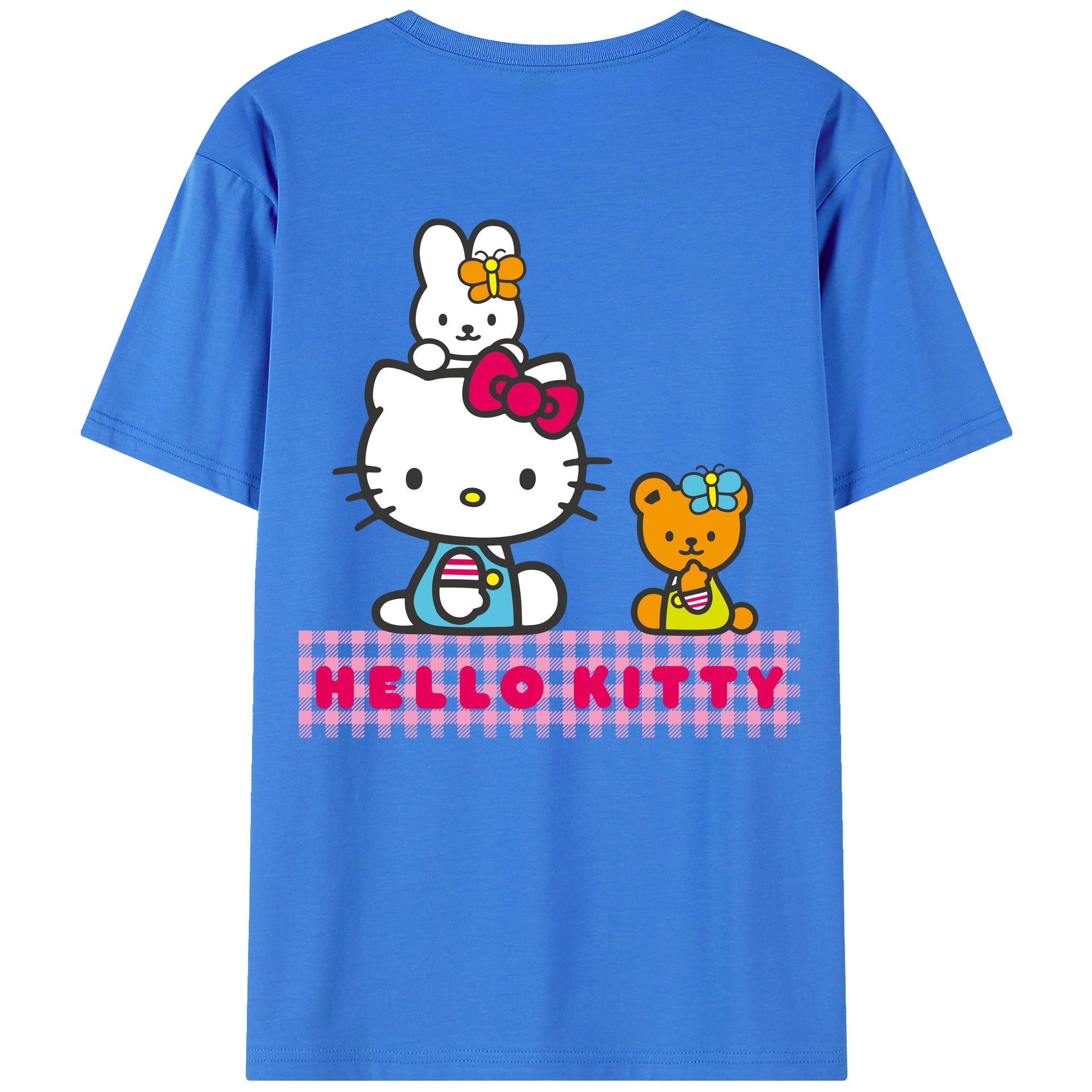 （画像用） Hello Kitty ハローキティ 綿100％ メンズ半袖Tシャツ（バックプリント） 通気性