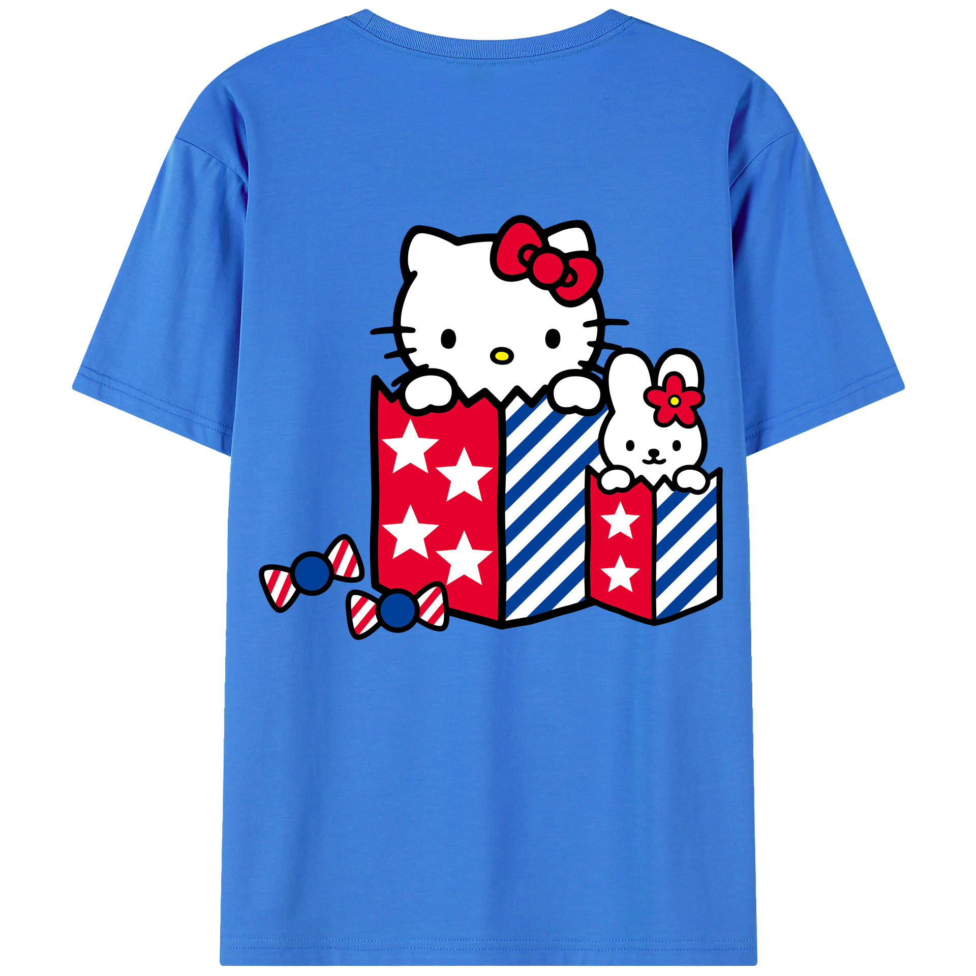 （画像用） Hello Kitty ハローキティ 綿100％ メンズ半袖Tシャツ（バックプリント） 通気性