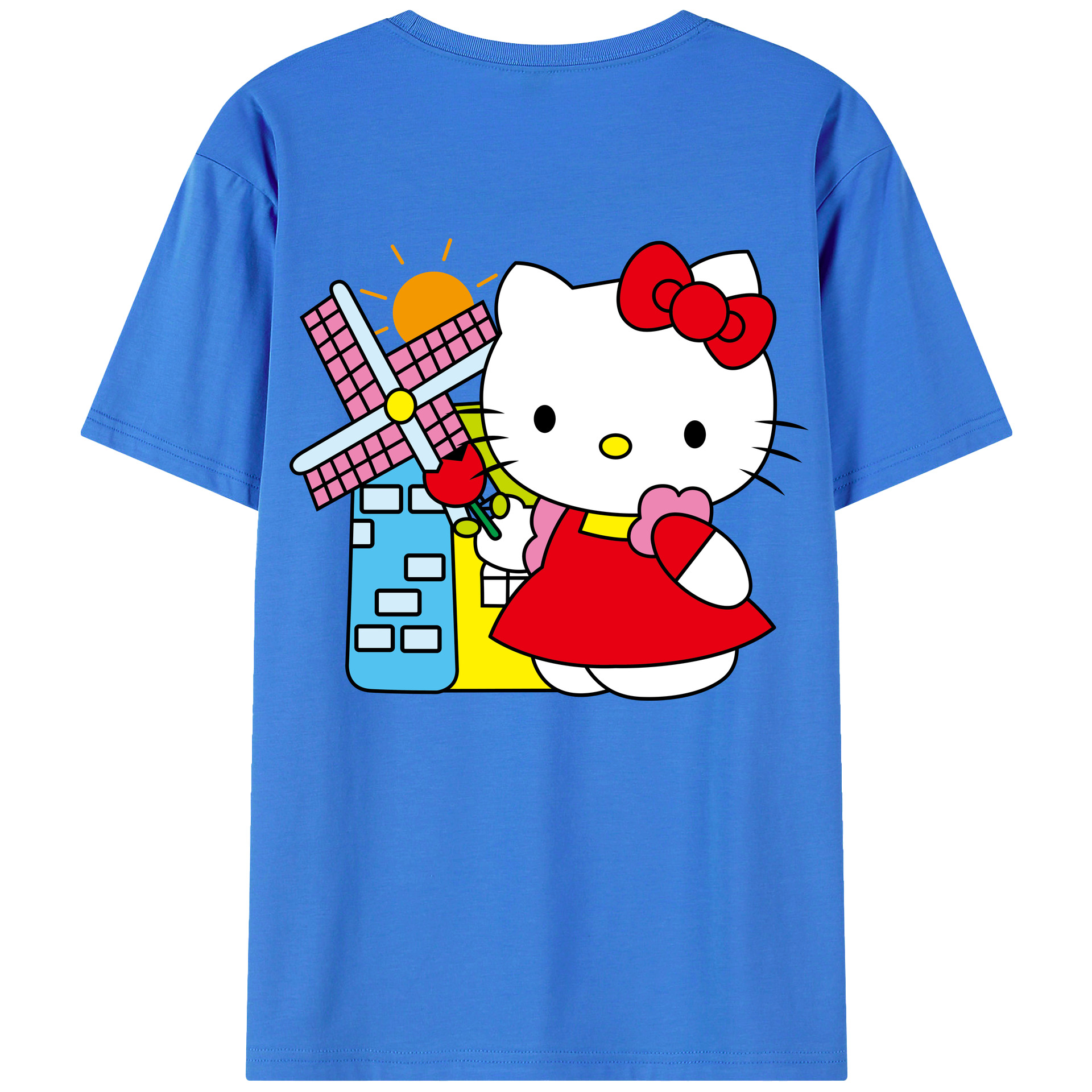 （画像用） Hello Kitty ハローキティ 綿100％ メンズ半袖Tシャツ（バックプリント） 通気性