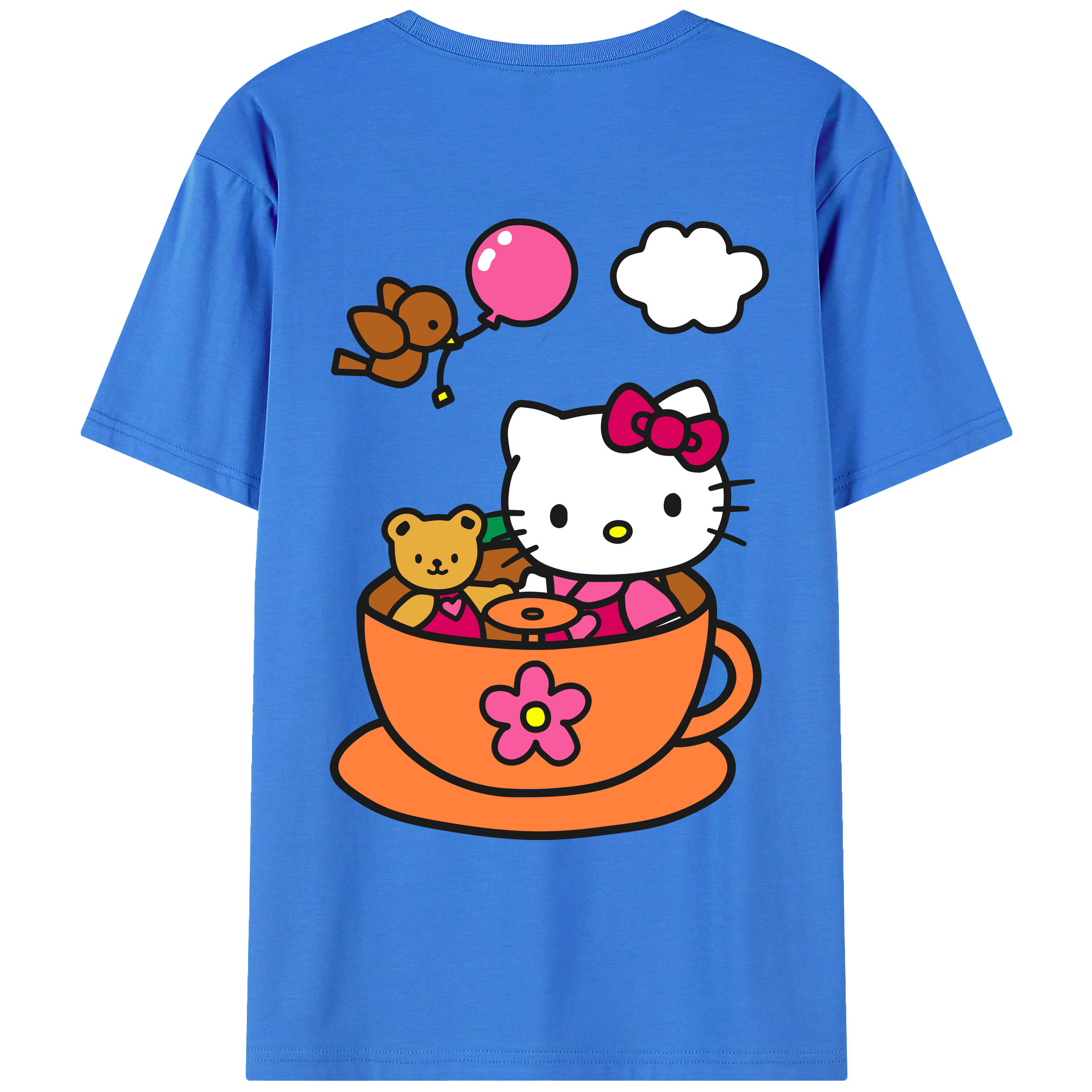 （画像用） Hello Kitty ハローキティ 綿100％ メンズ半袖Tシャツ（バックプリント） 通気性