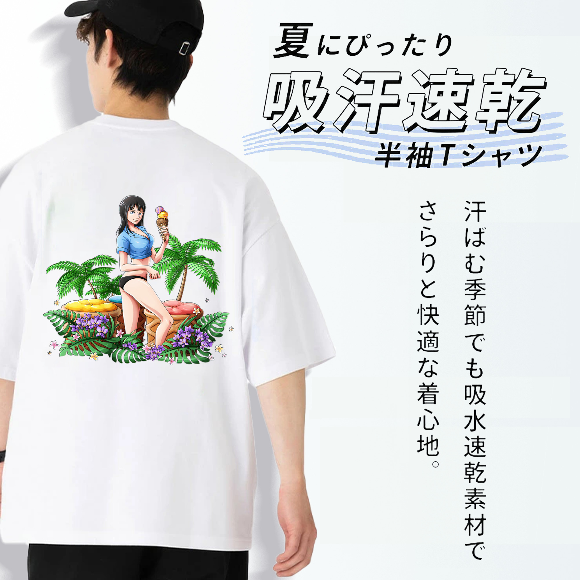 Hello Kitty ハローキティ 綿100％ メンズ半袖Tシャツ（バックプリント） 通気性