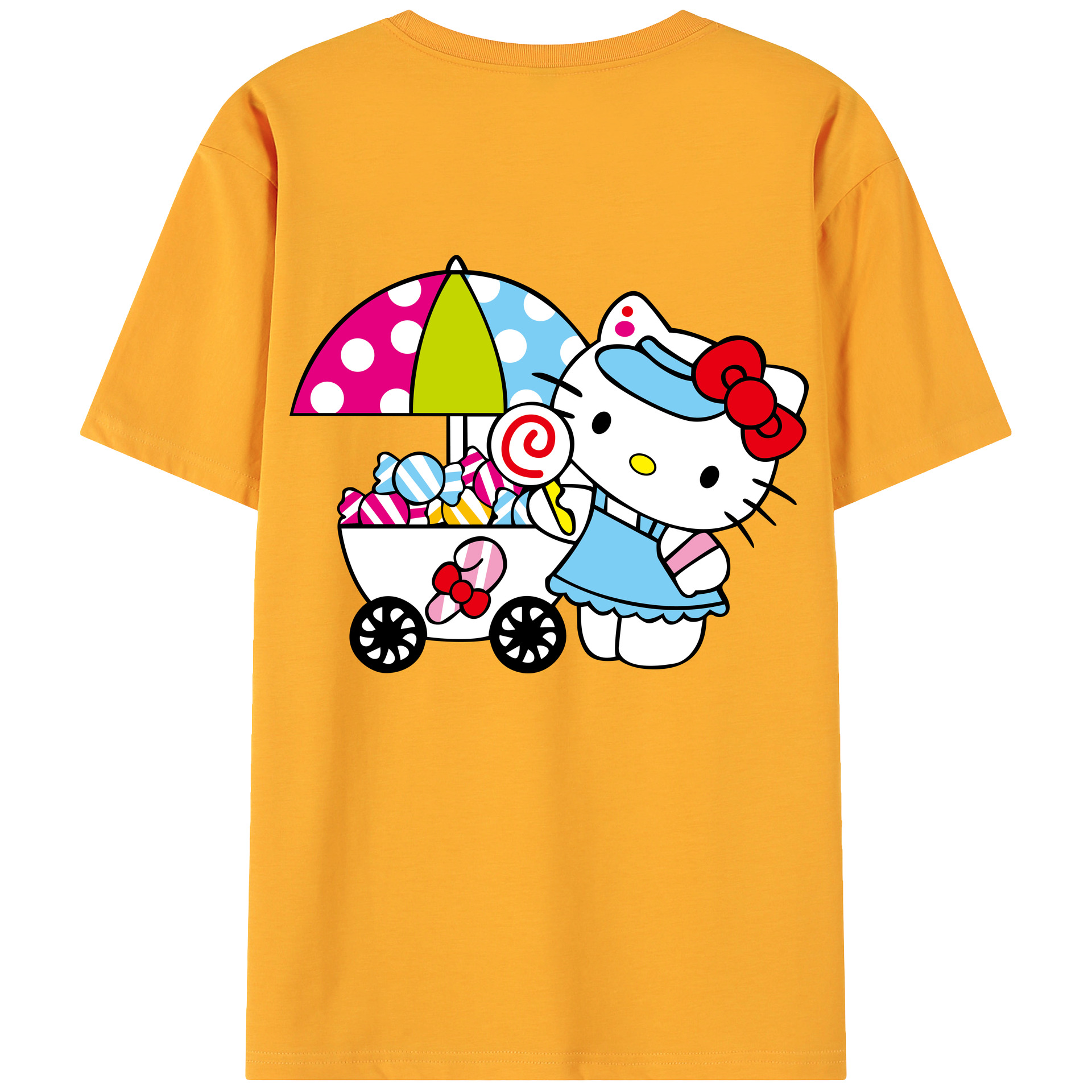 （画像用） Hello Kitty ハローキティ 綿100％ メンズ半袖Tシャツ（バックプリント） 通気性