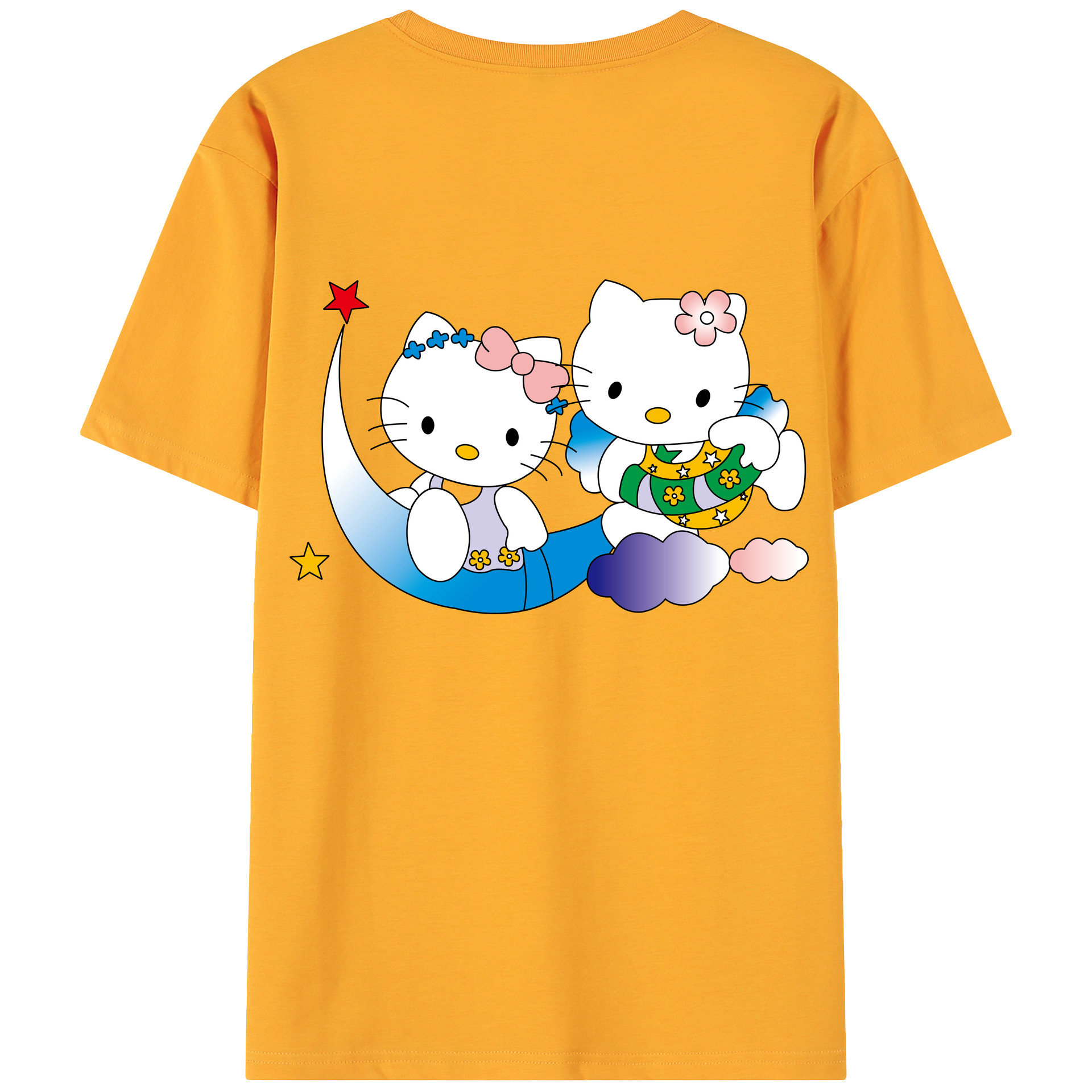 （画像用） Hello Kitty ハローキティ 綿100％ メンズ半袖Tシャツ（バックプリント） 通気性