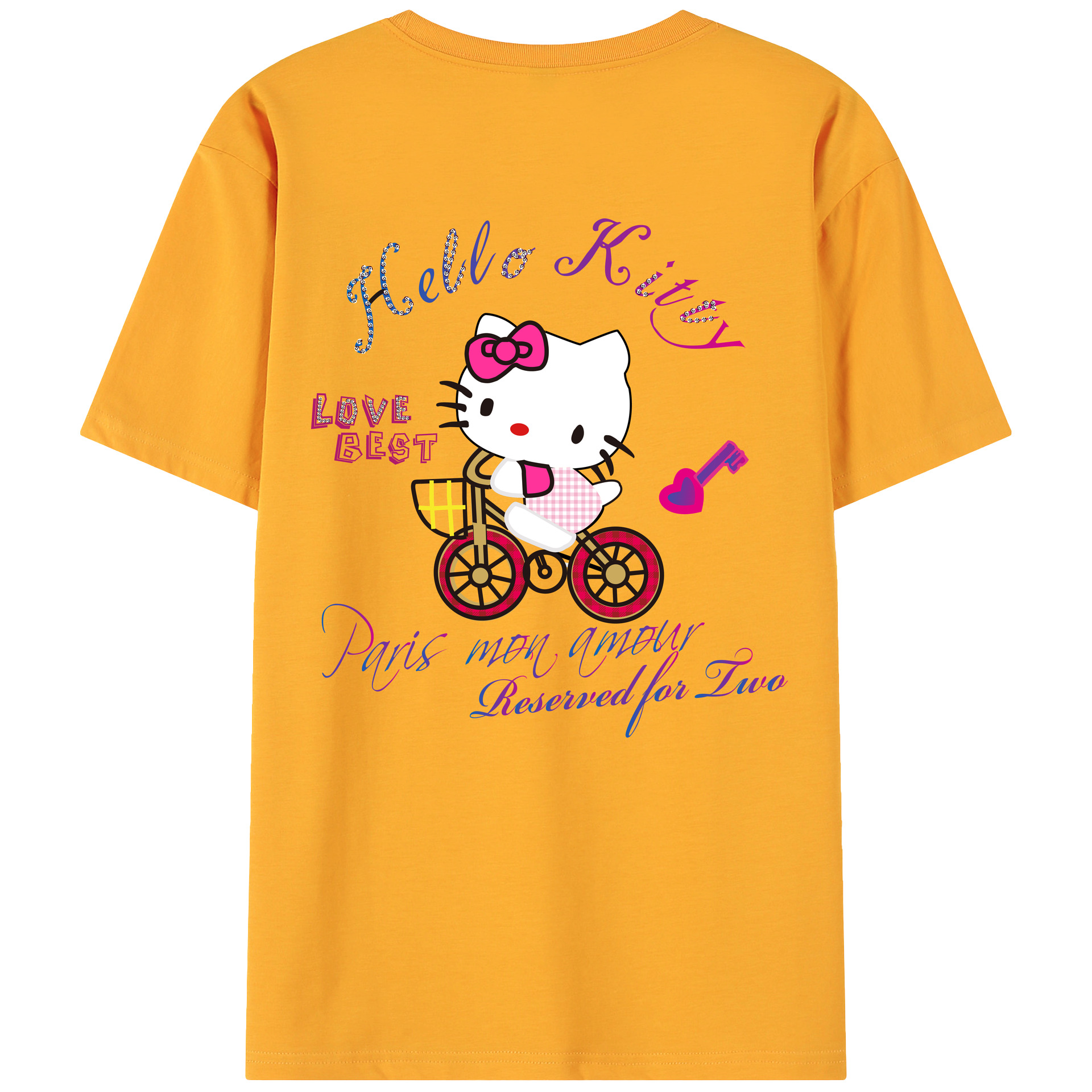 （画像用） Hello Kitty ハローキティ 綿100％ メンズ半袖Tシャツ（バックプリント） 通気性