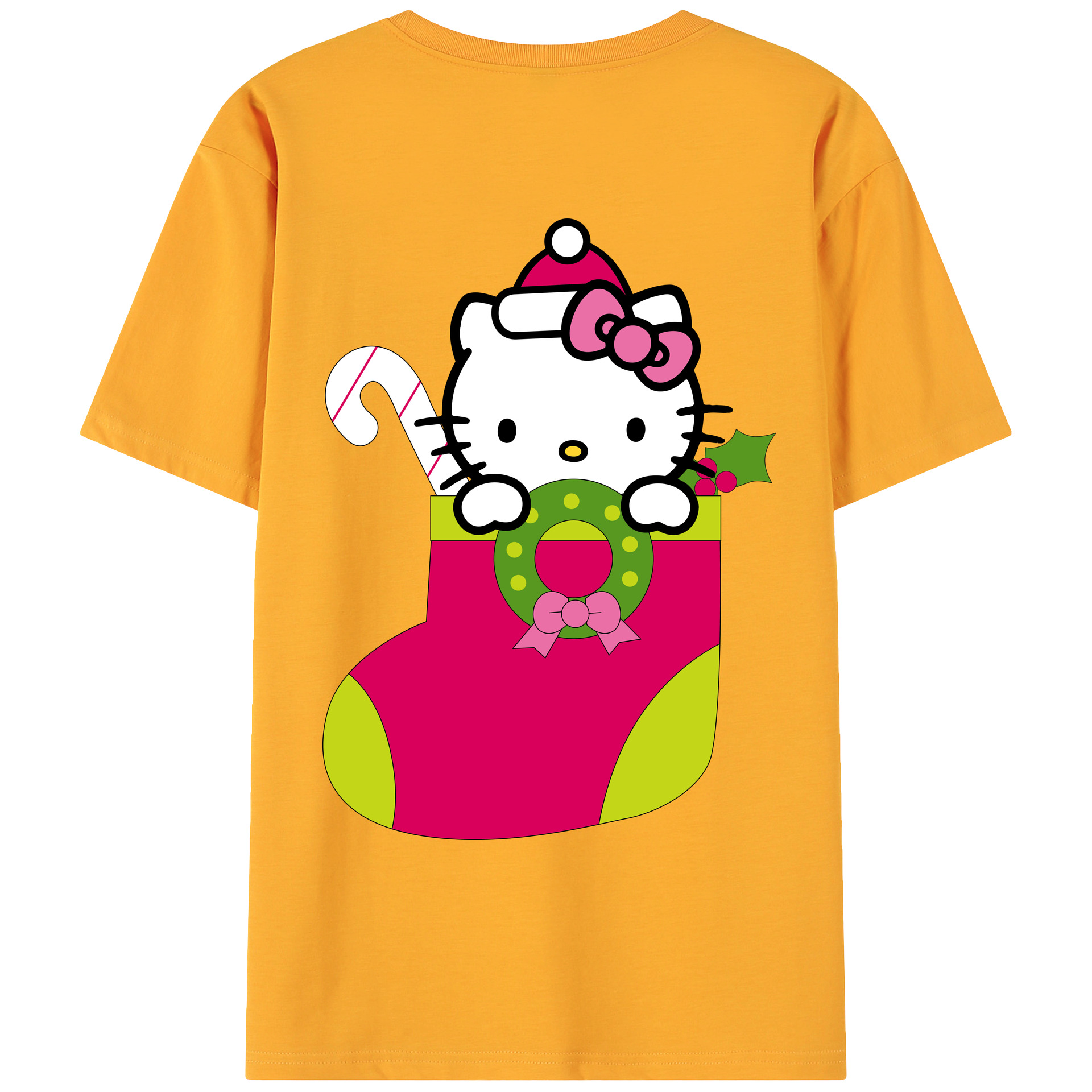 （画像用） Hello Kitty ハローキティ 綿100％ メンズ半袖Tシャツ（バックプリント） 通気性