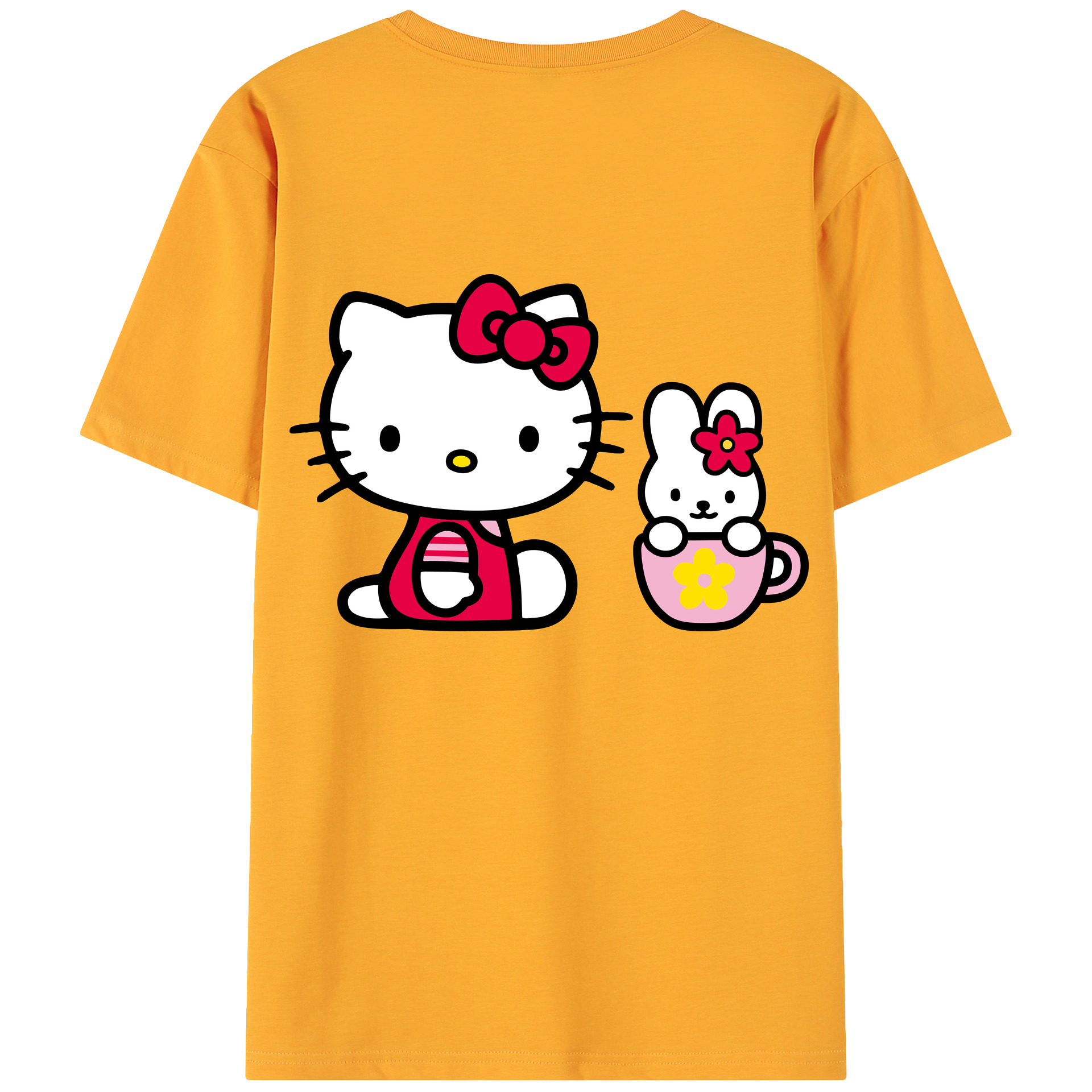 （画像用） Hello Kitty ハローキティ 綿100％ メンズ半袖Tシャツ（バックプリント） 通気性
