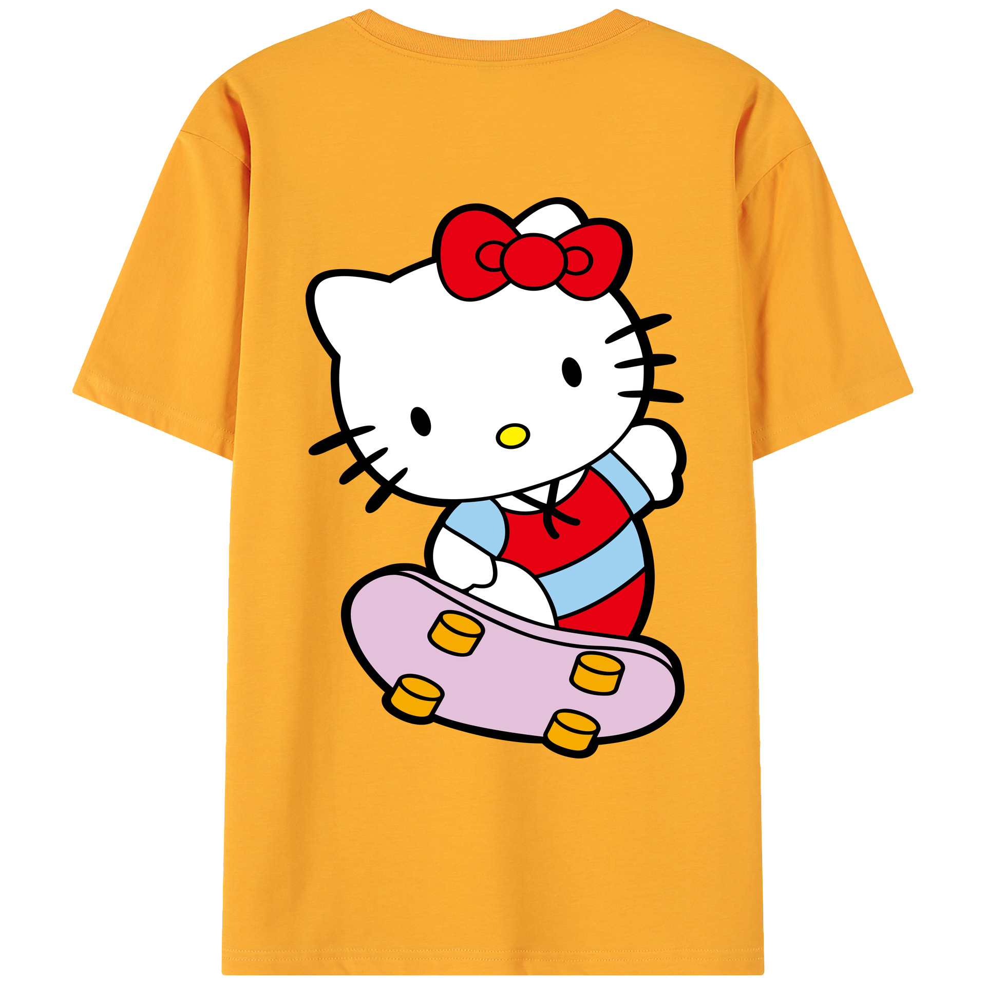 （画像用） Hello Kitty ハローキティ 綿100％ メンズ半袖Tシャツ（バックプリント） 通気性