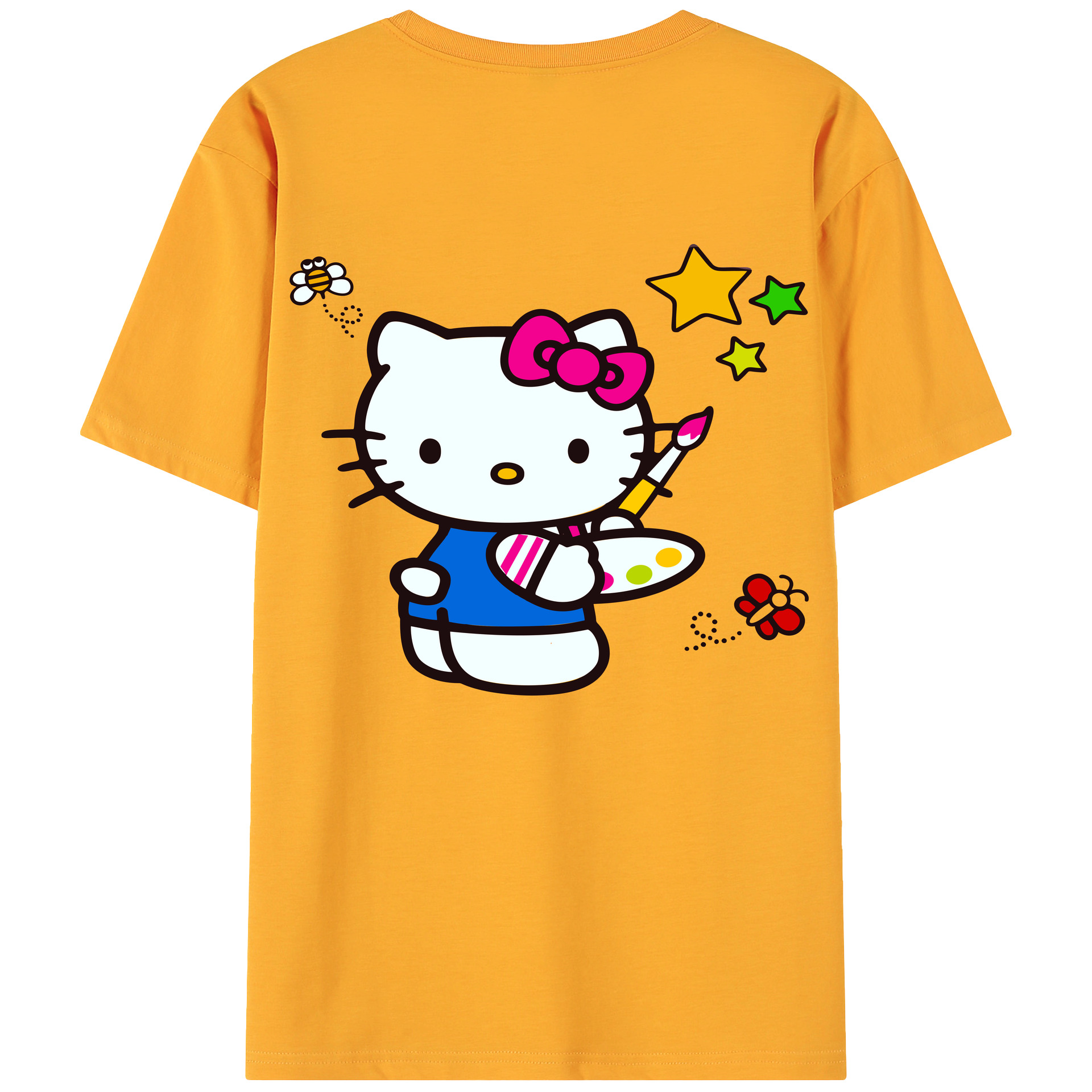 （画像用） Hello Kitty ハローキティ 綿100％ メンズ半袖Tシャツ（バックプリント） 通気性