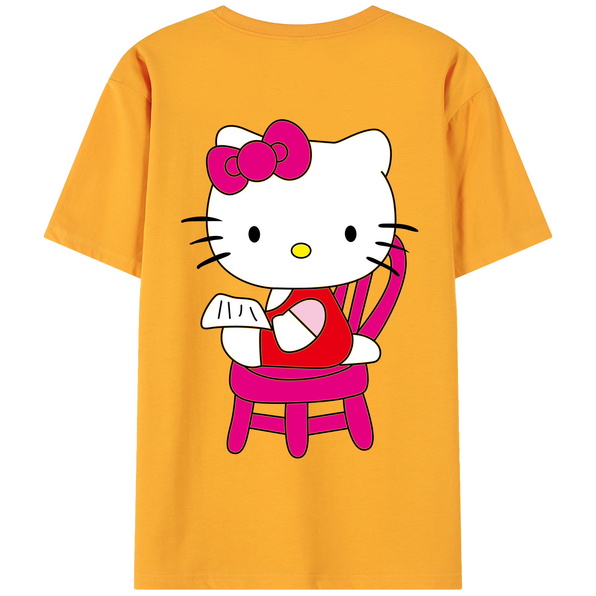 （画像用） Hello Kitty ハローキティ 綿100％ メンズ半袖Tシャツ（バックプリント） 通気性