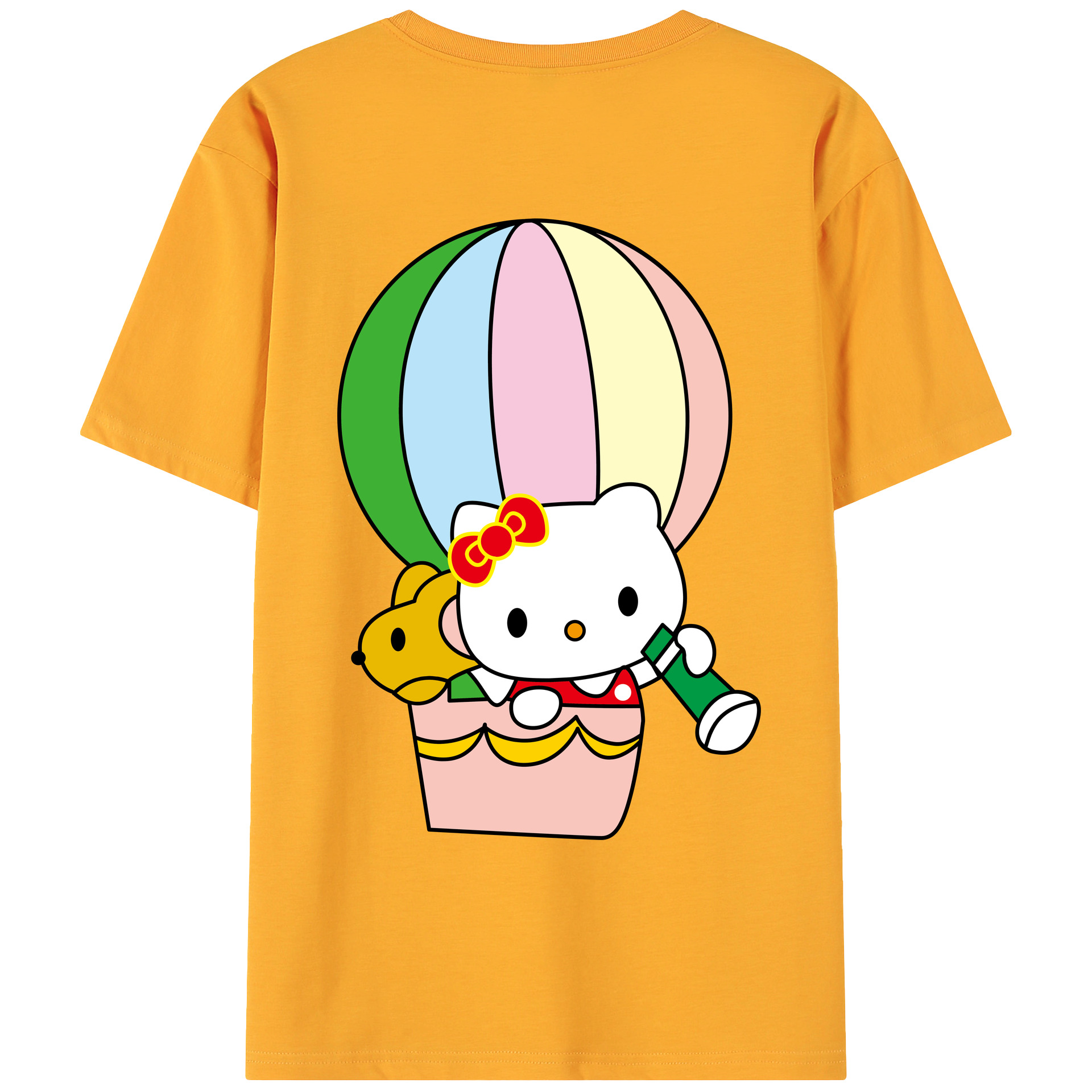 （画像用） Hello Kitty ハローキティ 綿100％ メンズ半袖Tシャツ（バックプリント） 通気性