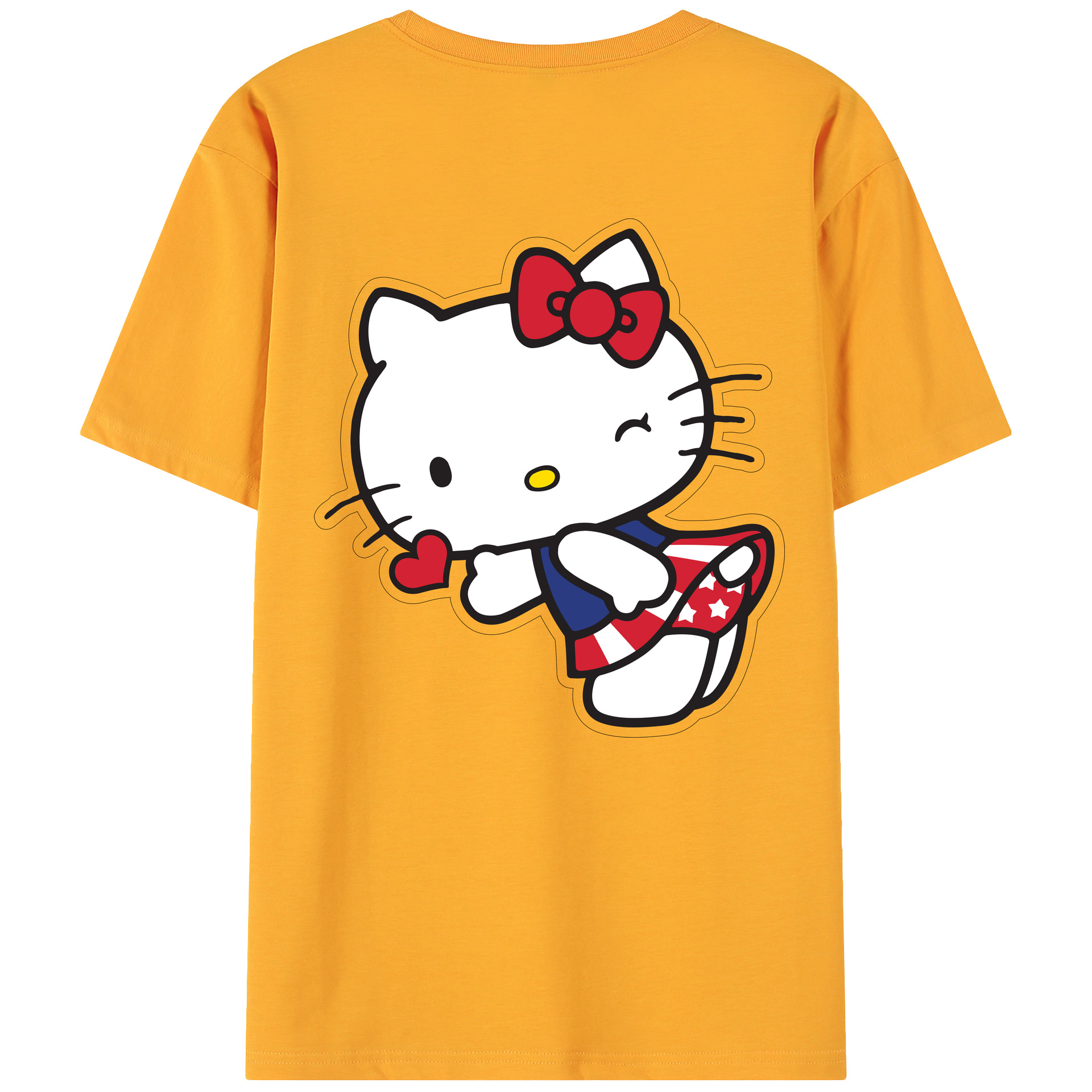 （画像用） Hello Kitty ハローキティ 綿100％ メンズ半袖Tシャツ（バックプリント） 通気性