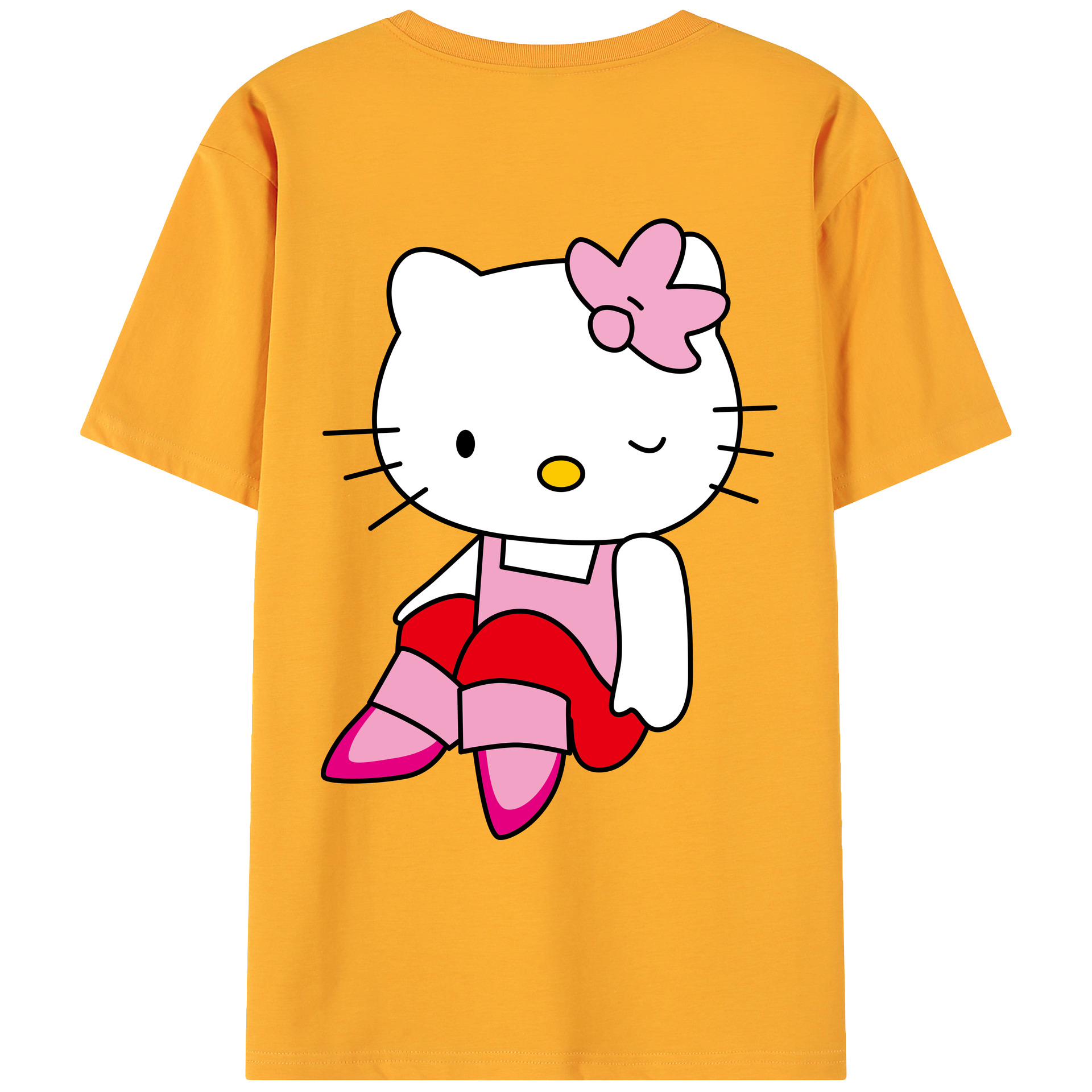 （画像用） Hello Kitty ハローキティ 綿100％ メンズ半袖Tシャツ（バックプリント） 通気性