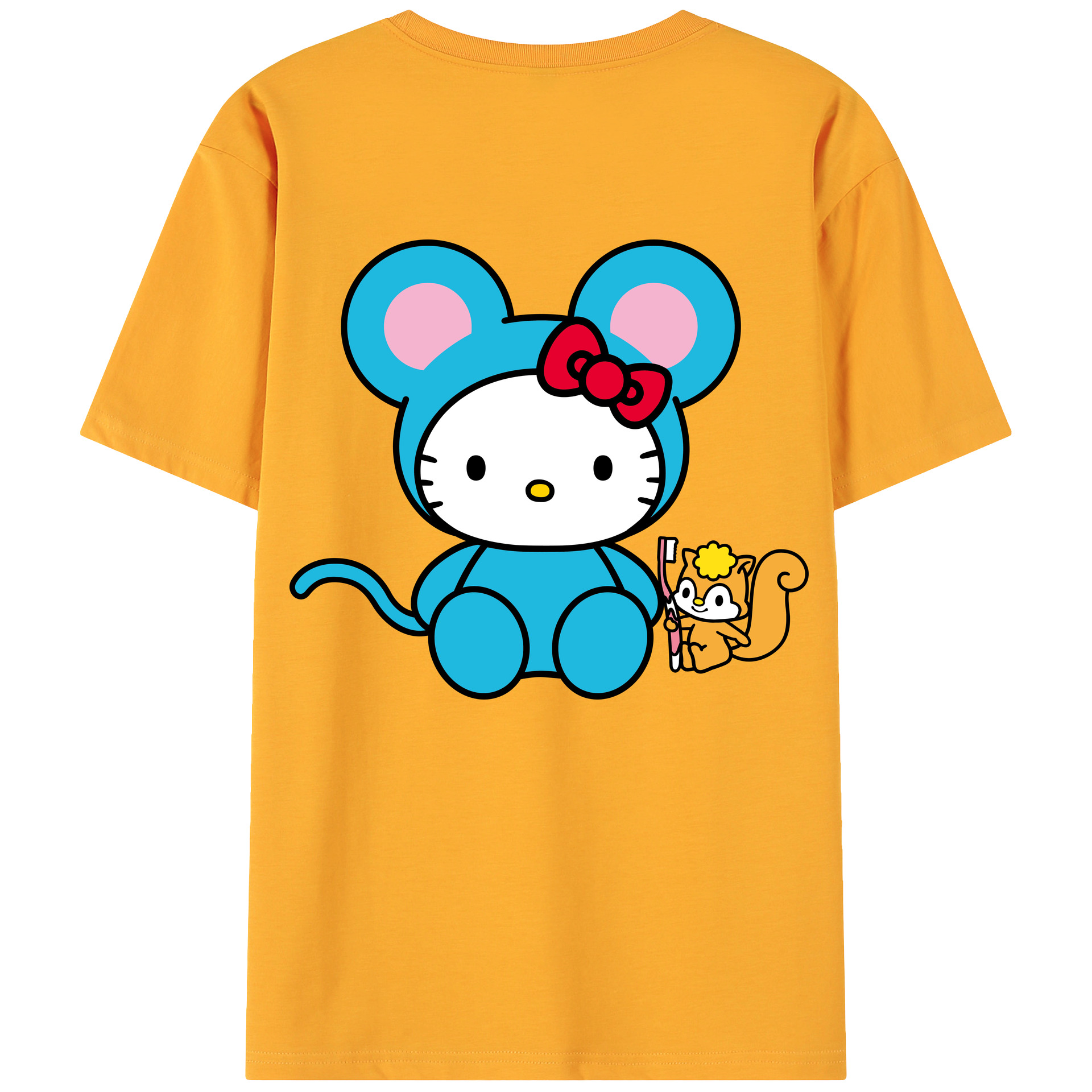 （画像用） Hello Kitty ハローキティ 綿100％ メンズ半袖Tシャツ（バックプリント） 通気性