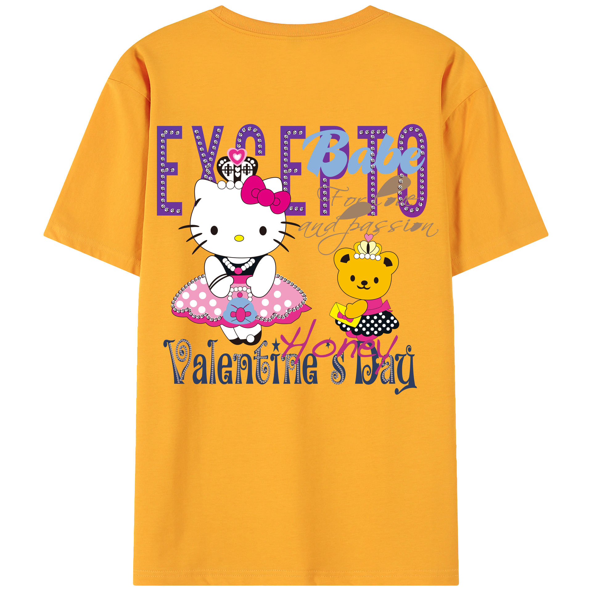 （画像用） Hello Kitty ハローキティ 綿100％ メンズ半袖Tシャツ（バックプリント） 通気性